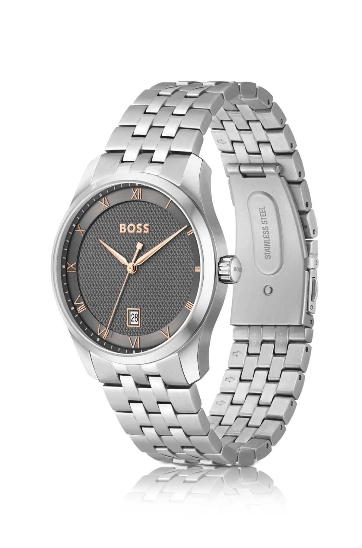PRINCIPLE Link-bracelet watch with gray patterned dial