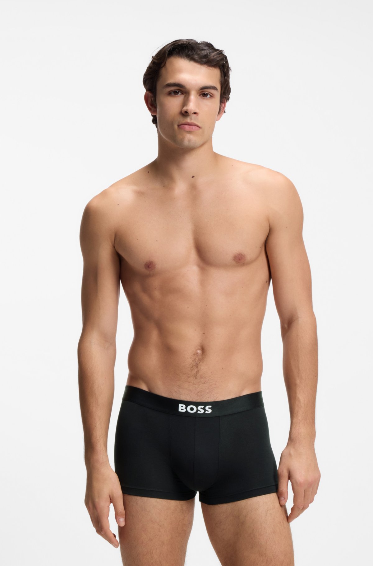 Three-pack of stretch-cotton trunks with logos