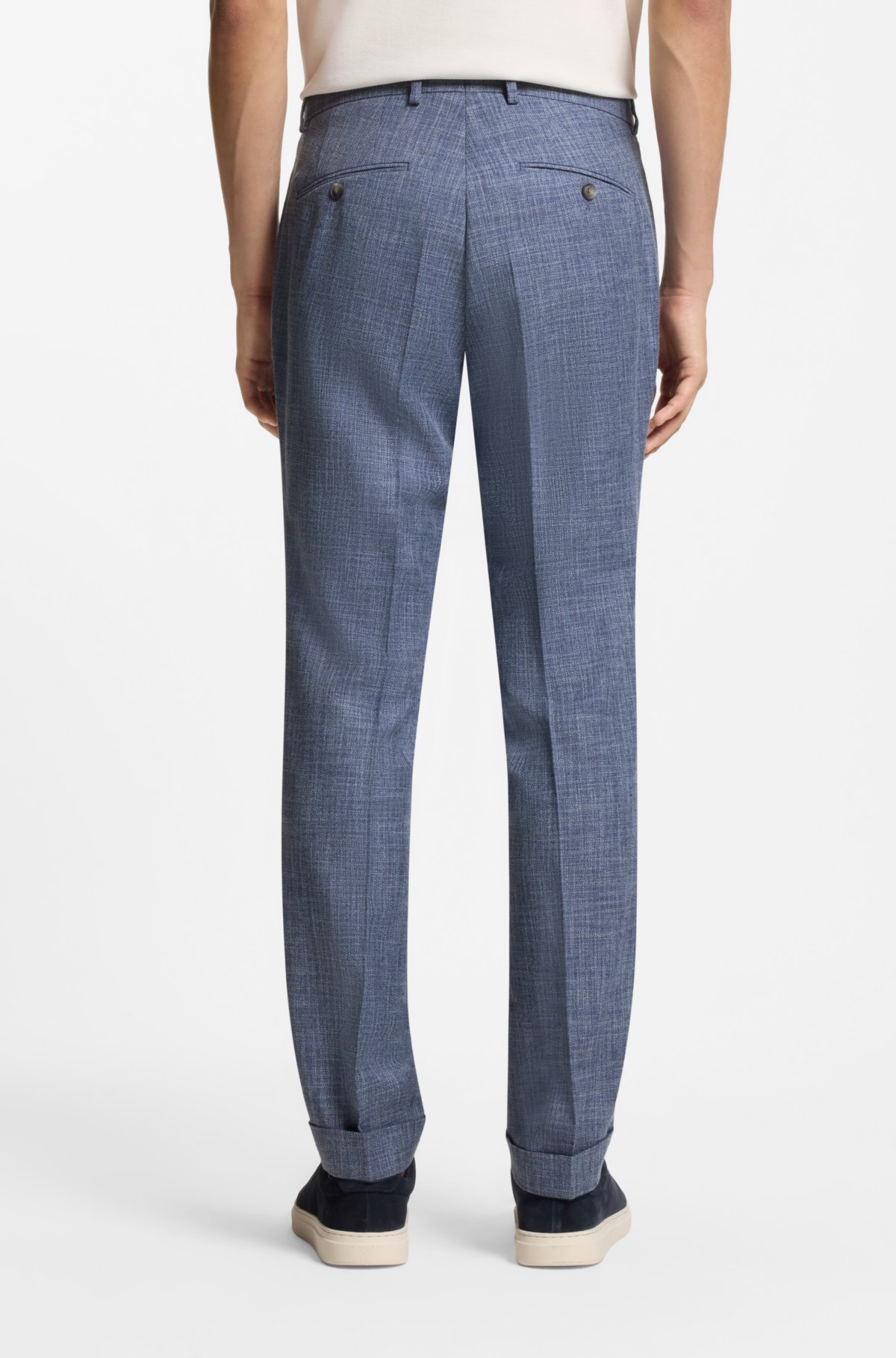 Two-piece slim-fit suit in cotton and virgin wool