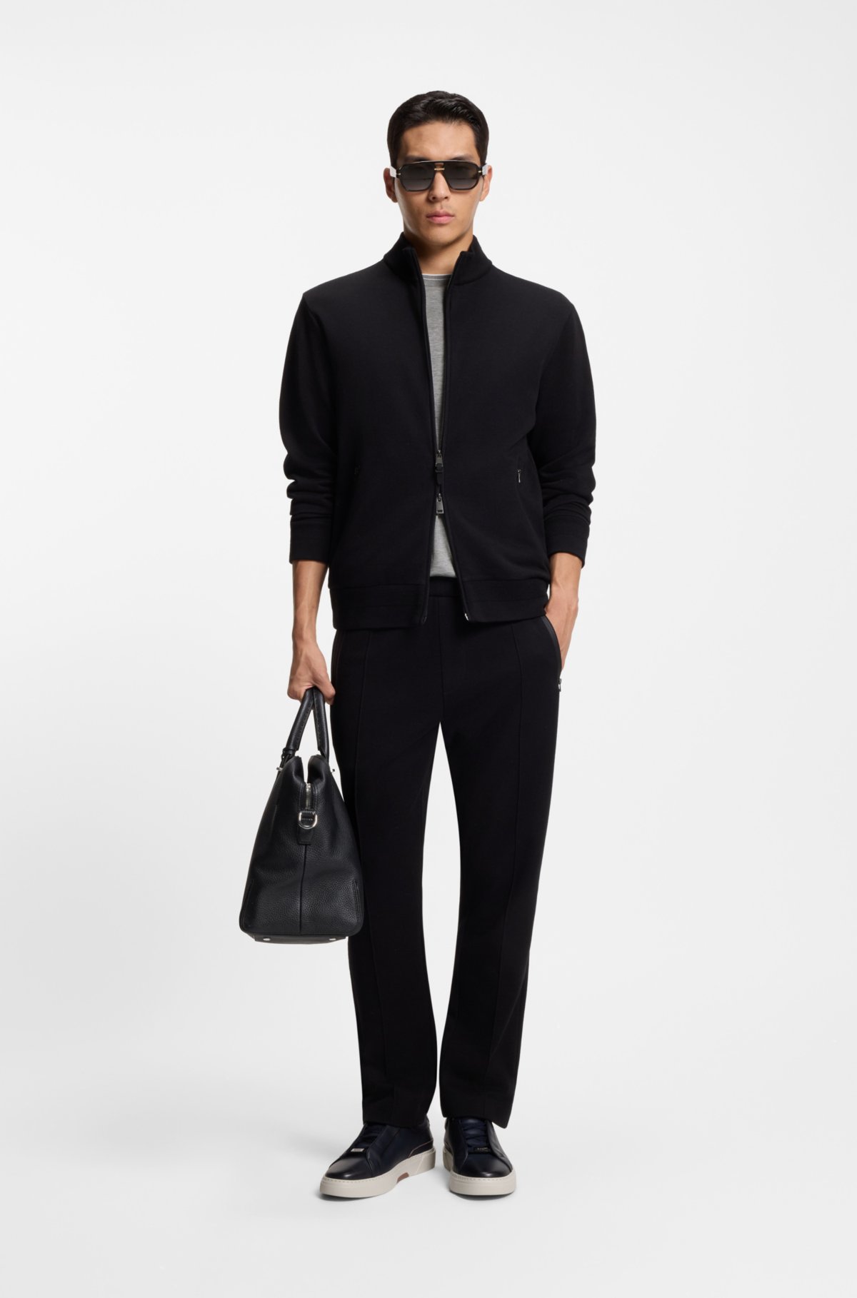 Collar-tipping T-shirt in cotton and silk
