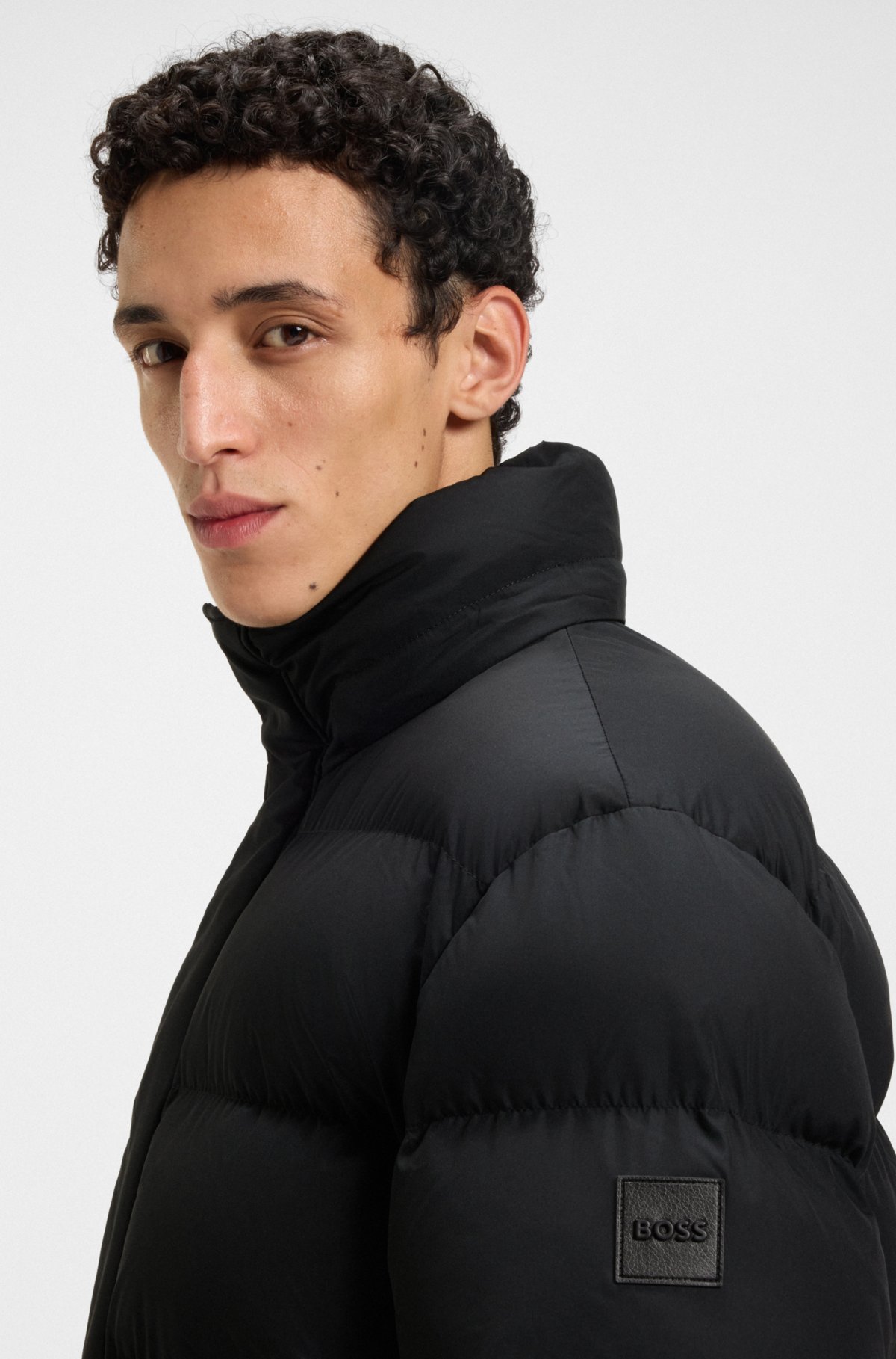 Logo-badge jacket with water-repellent finish