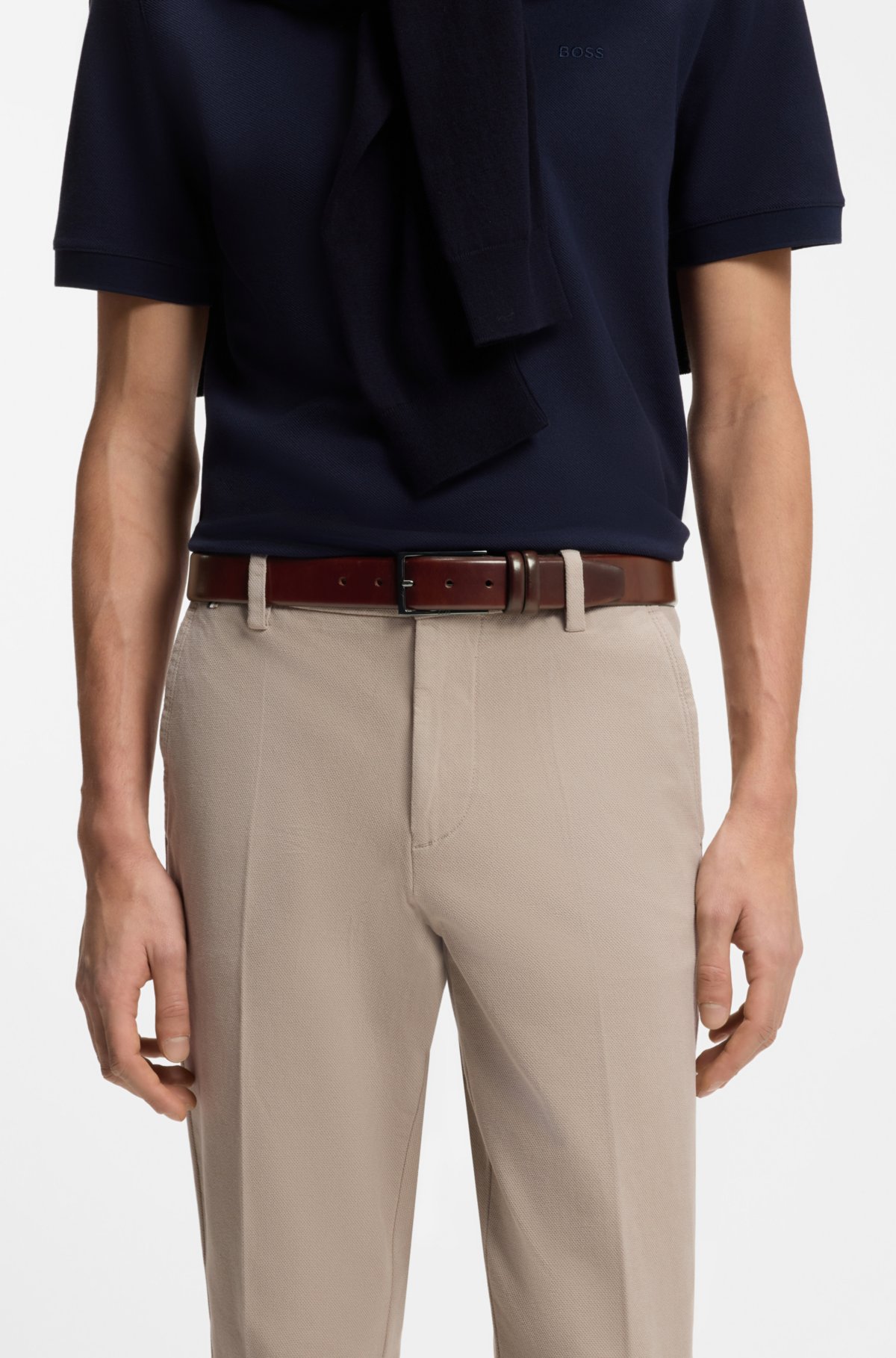 Tanned-leather belt with pin buckle