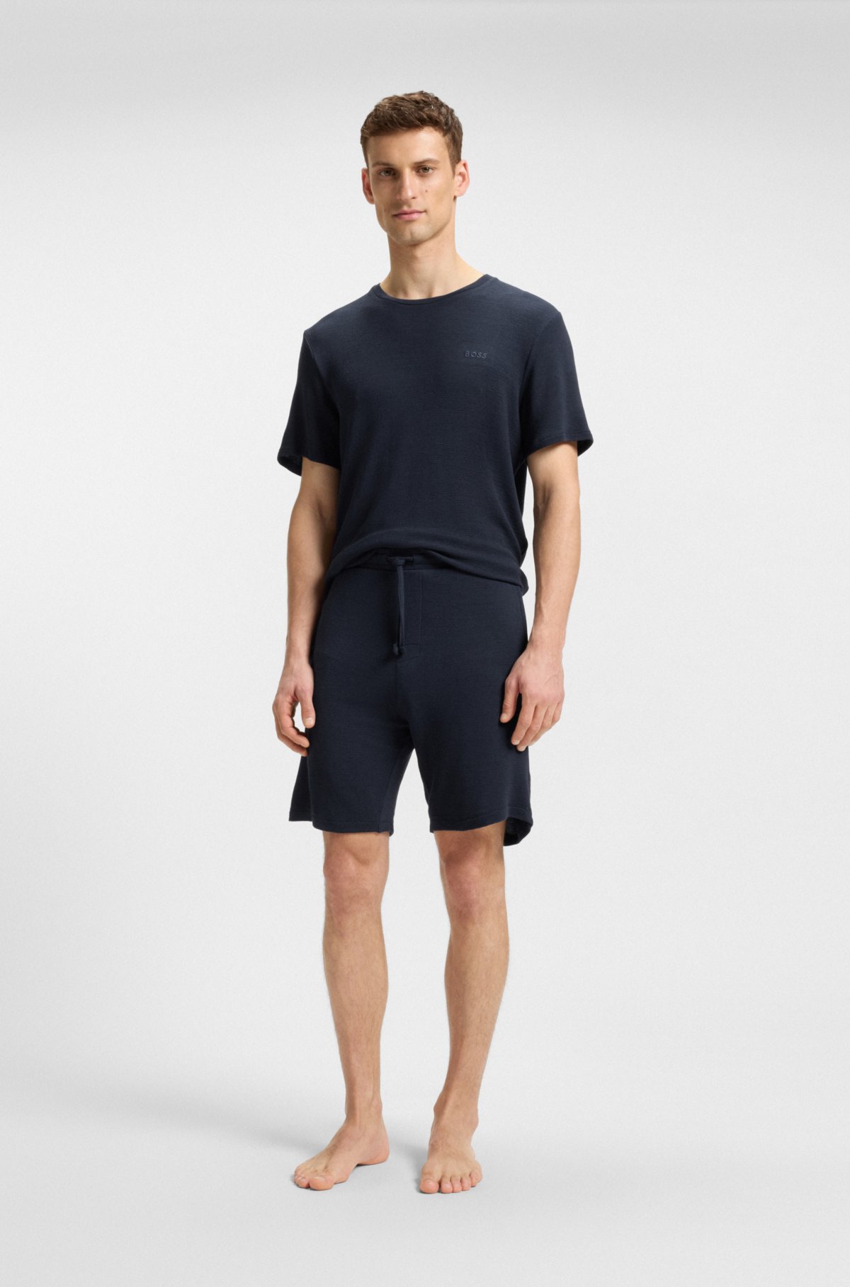 Embroidered-logo pyjama shorts in stretch jersey