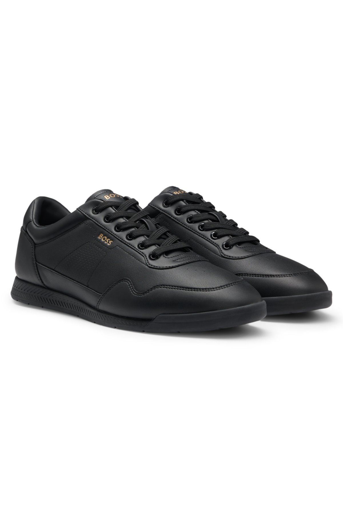 Nappa-leather trainers with gold-tone branding