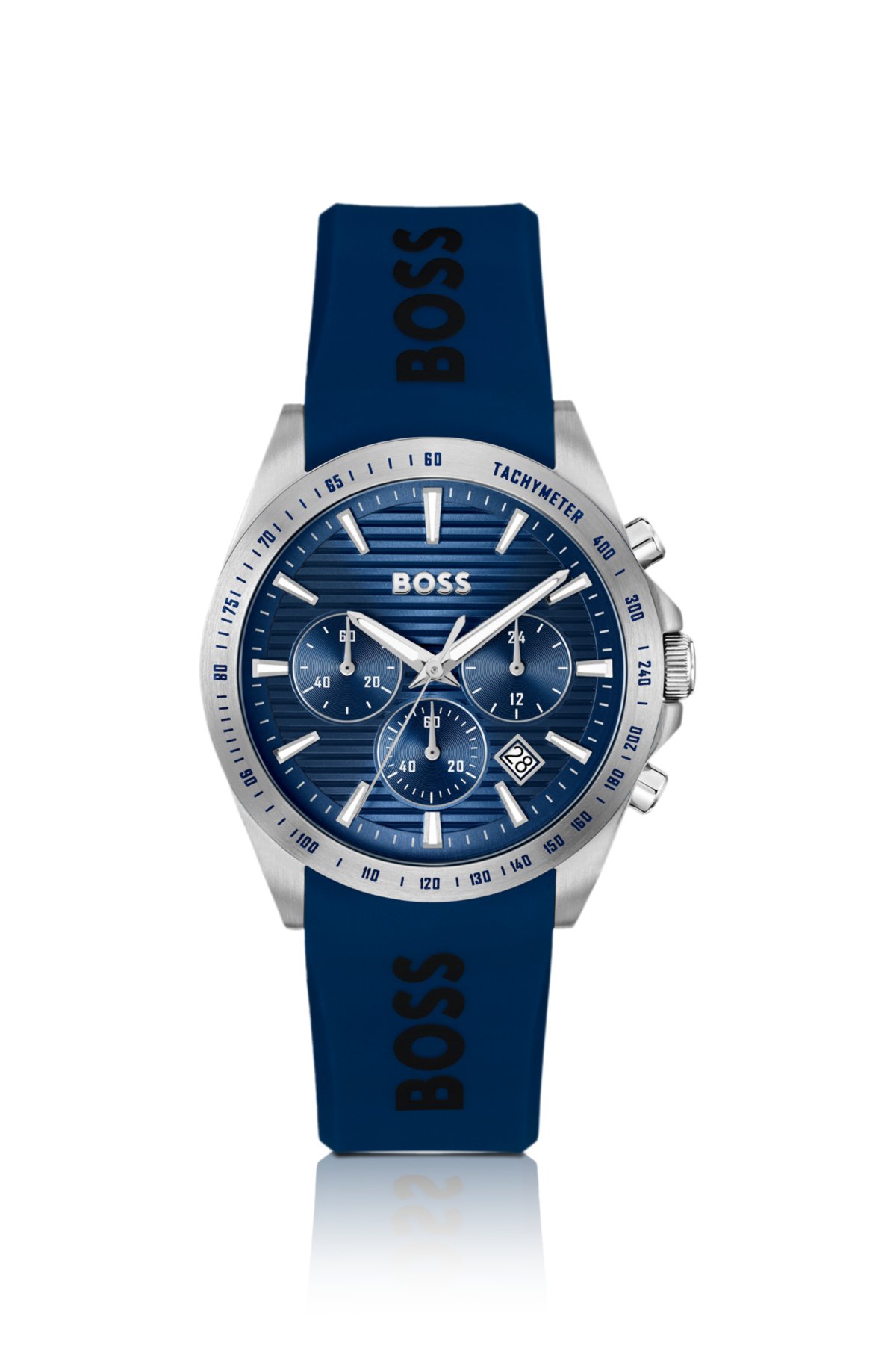 Logo-strap chronograph watch with blue textured dial