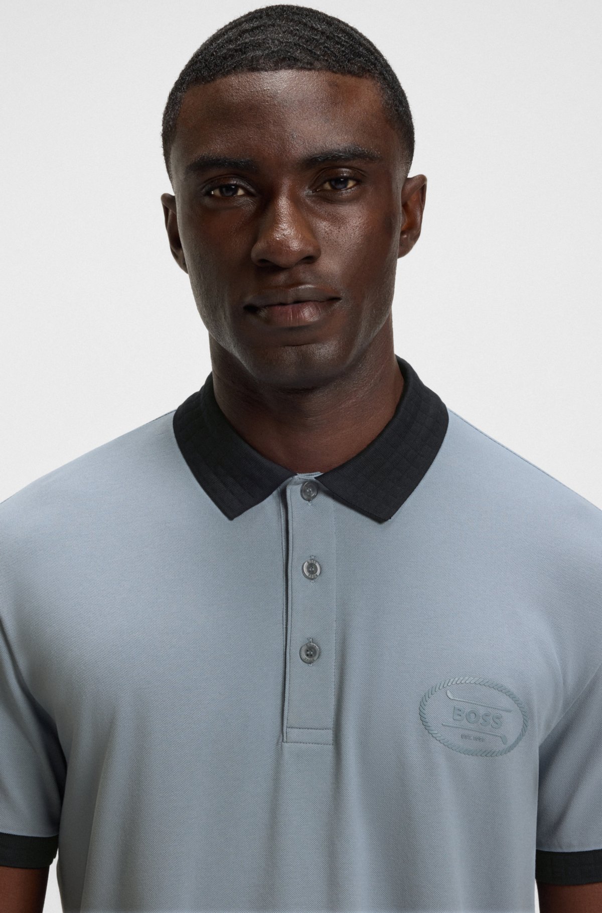 Active-stretch polo shirt in a cotton blend