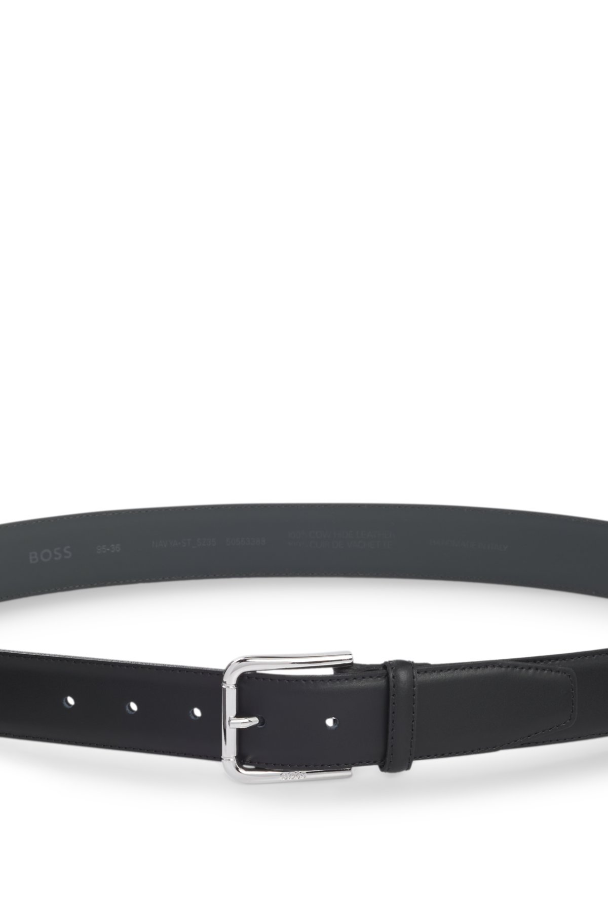 Italian leather belt with logo-engraved pin buckle