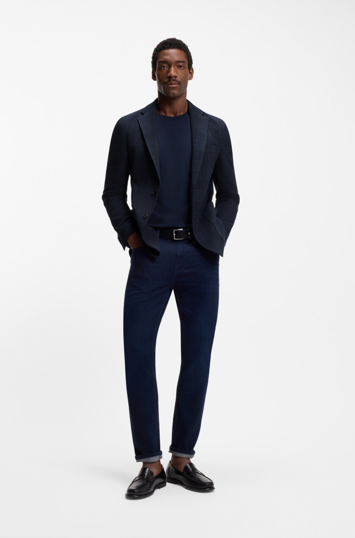 Checked slim-fit jacket in a cotton blend