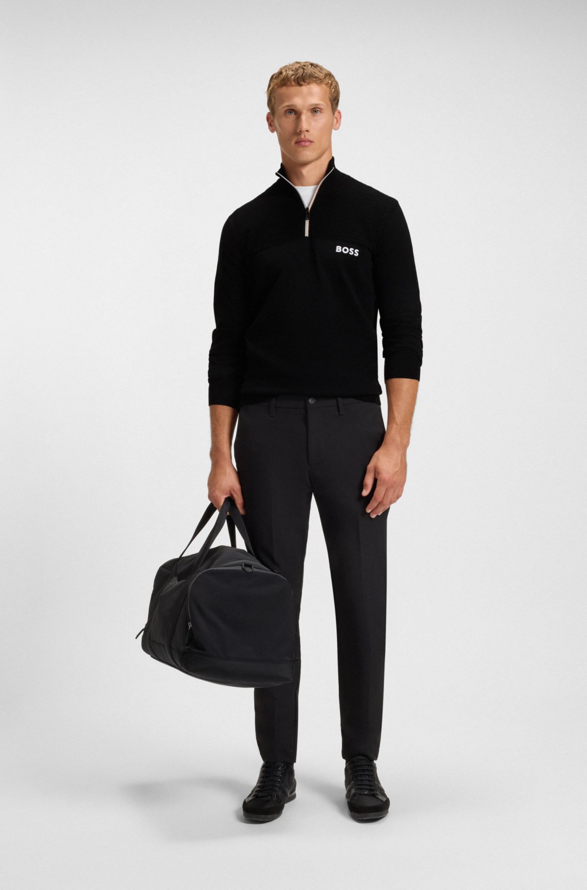 Water-repellent zip-neck sweater in a cotton blend