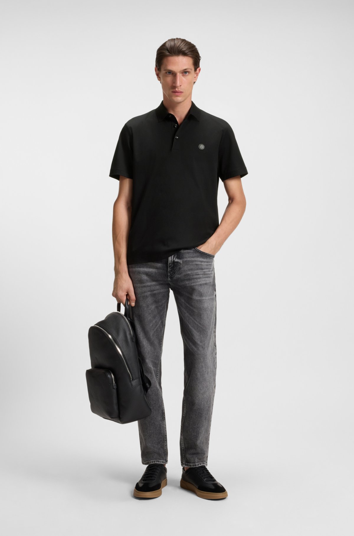 Double-monogram polo shirt in mercerised cotton