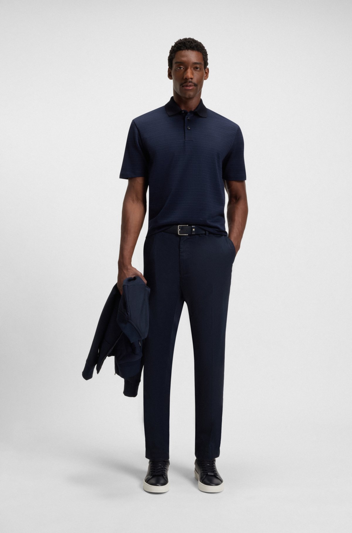 Grid-pattern polo shirt in mercerised cotton