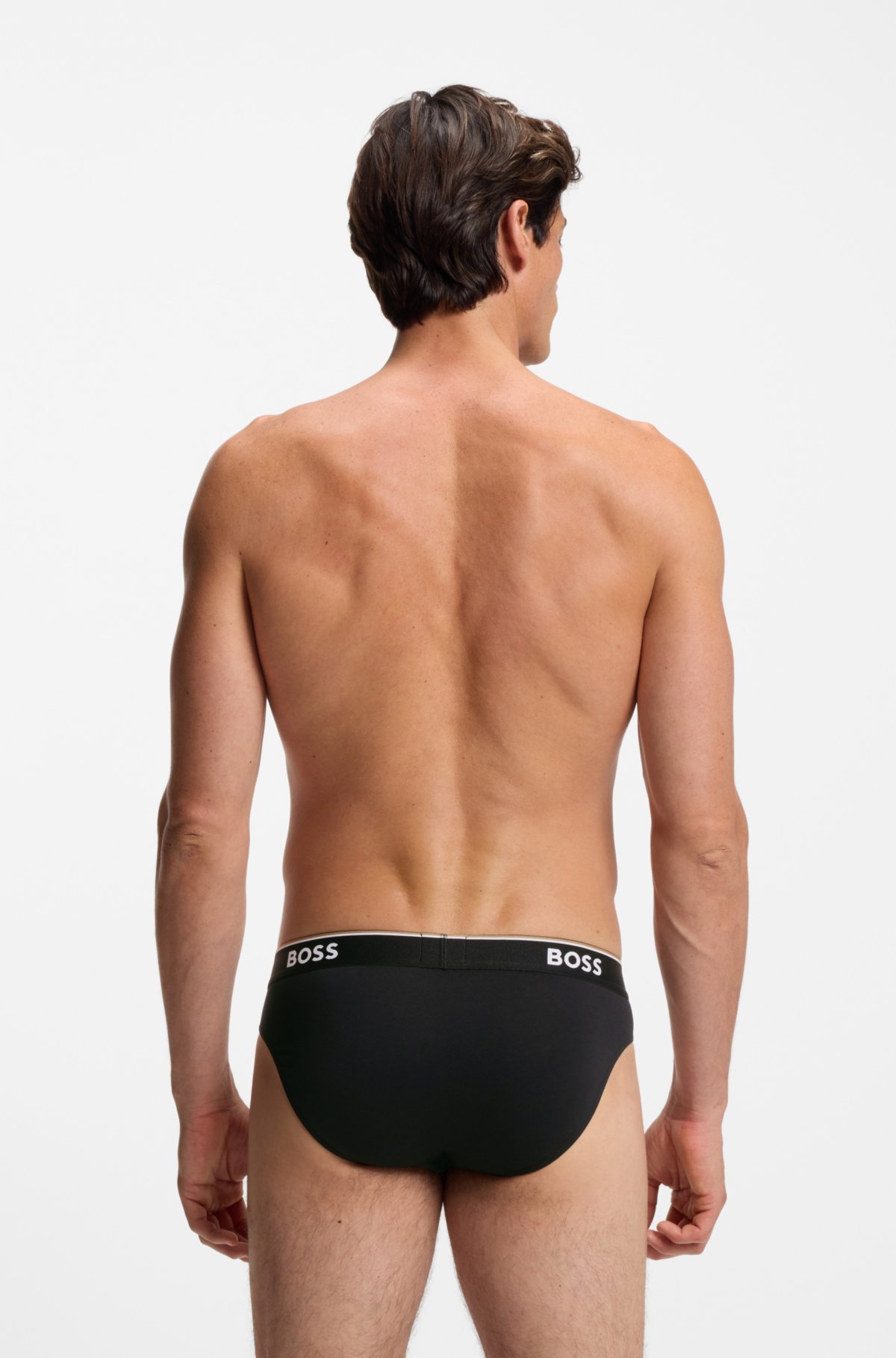 Three-pack of logo-waistband briefs in stretch cotton