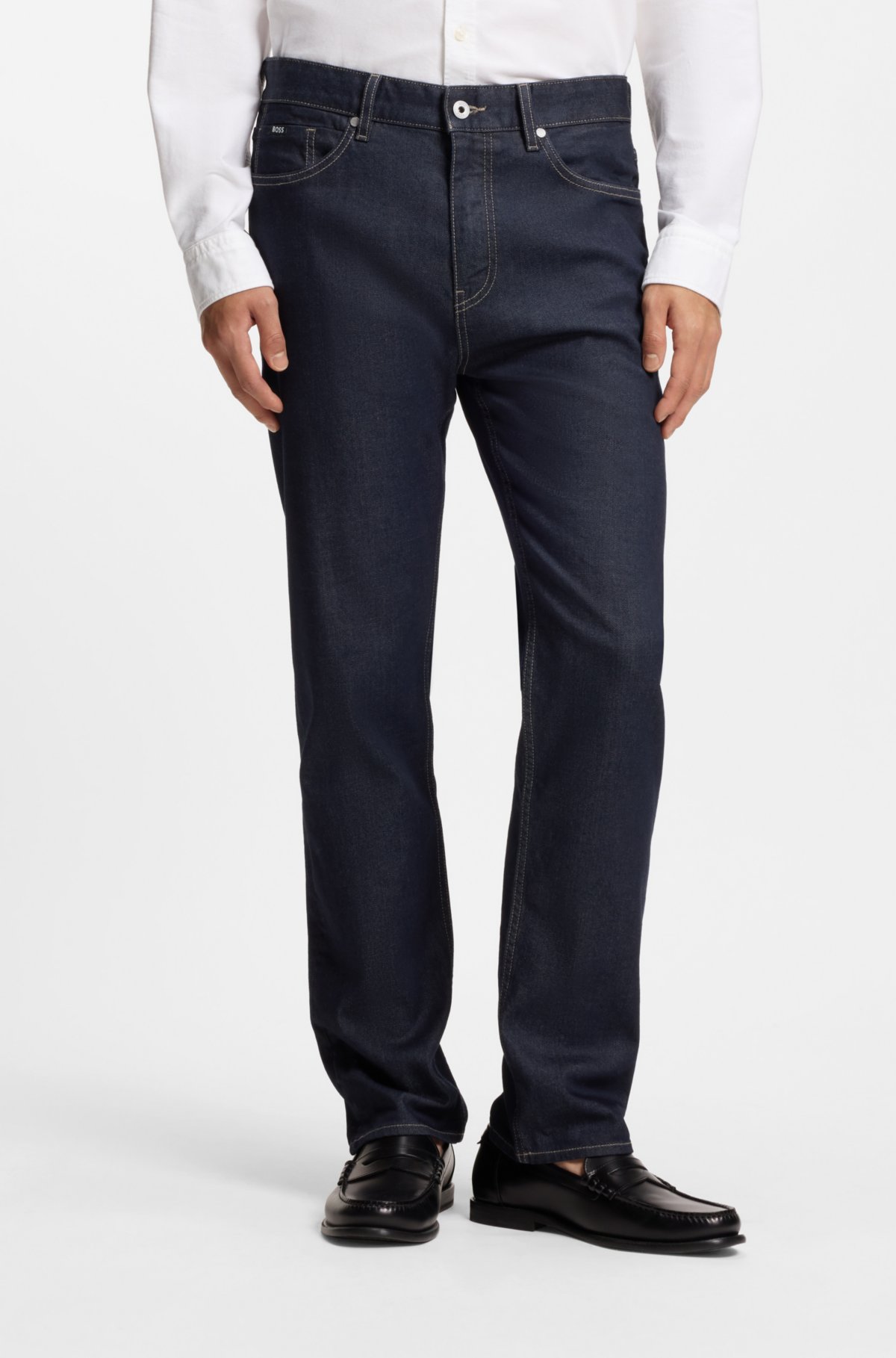 Indigo straight-fit jeans in stretch denim