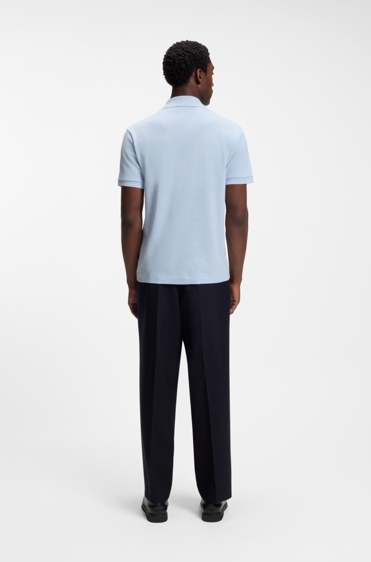 Johnny-collar polo shirt in cotton and linen