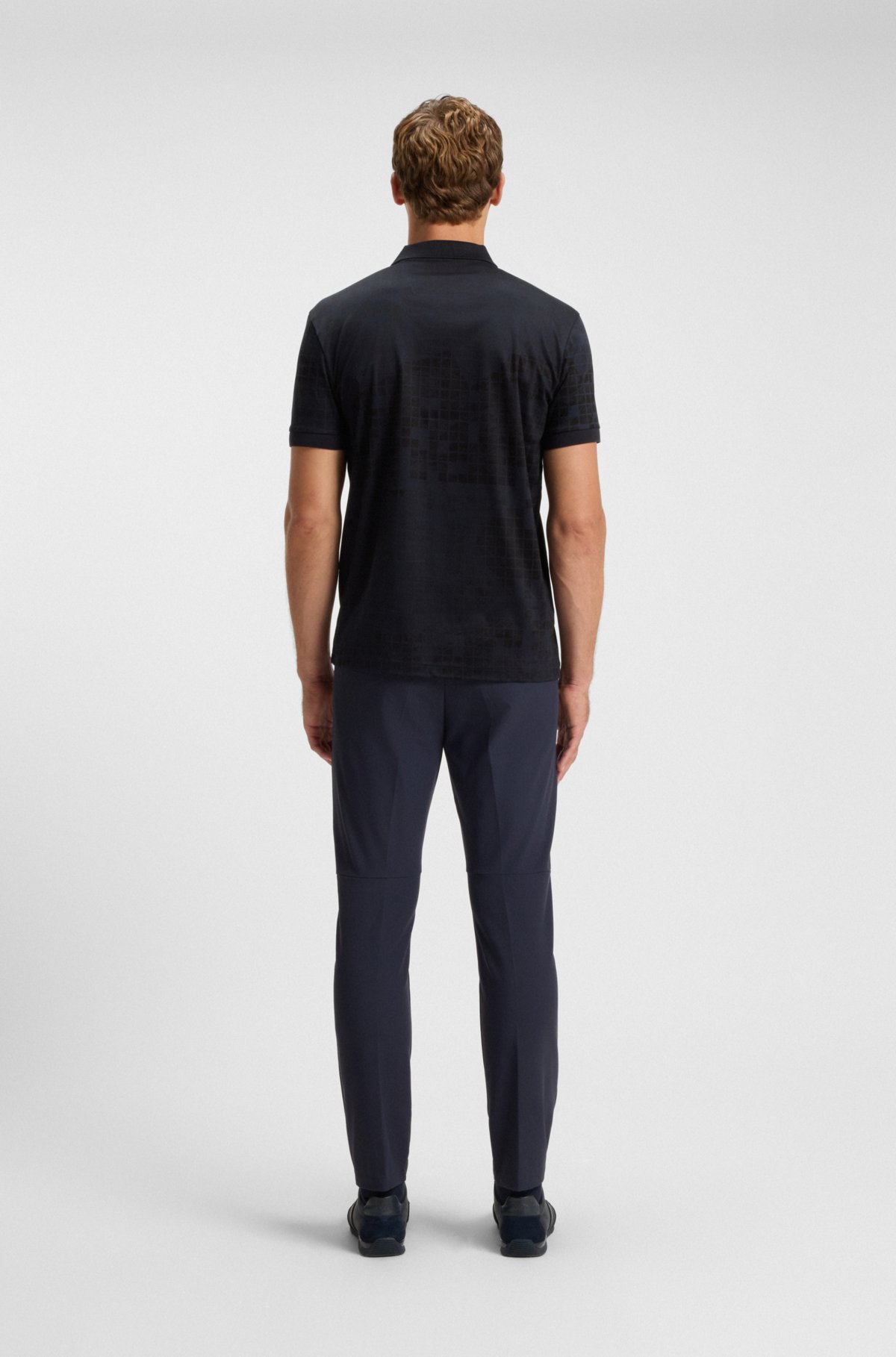 Printed-graphic polo shirt in mercerised cotton