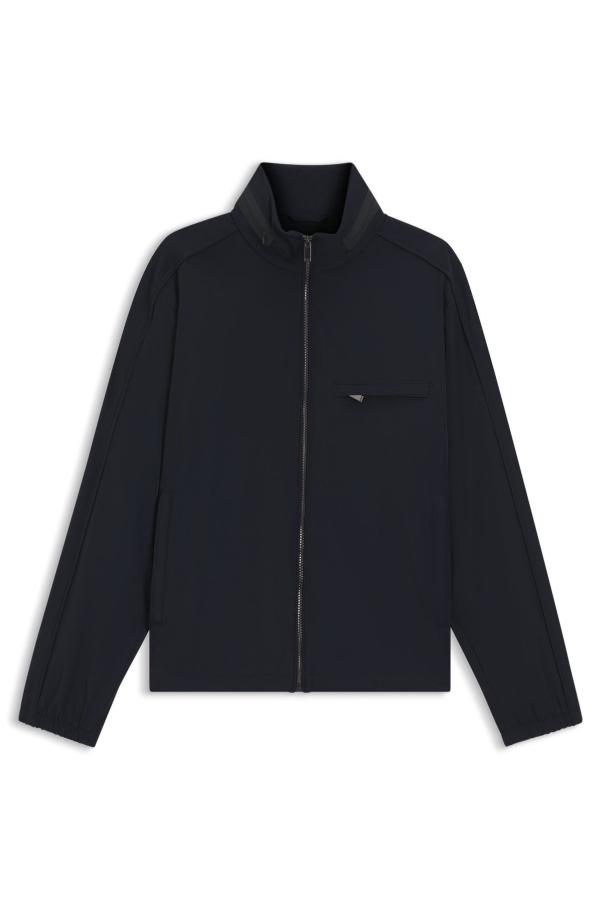 Packable-hood jacket with water-repellent finish