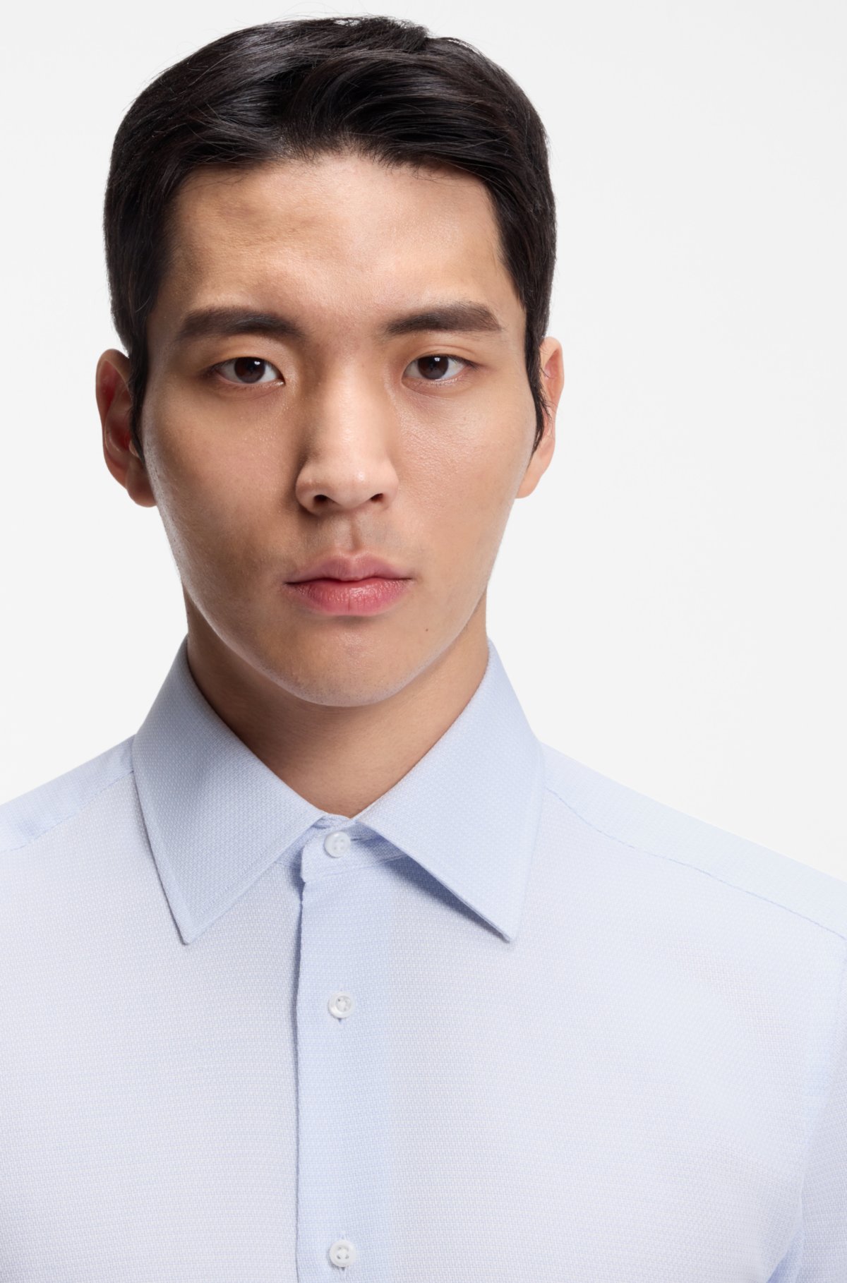 Slim-fit shirt in Italian-made structured cotton