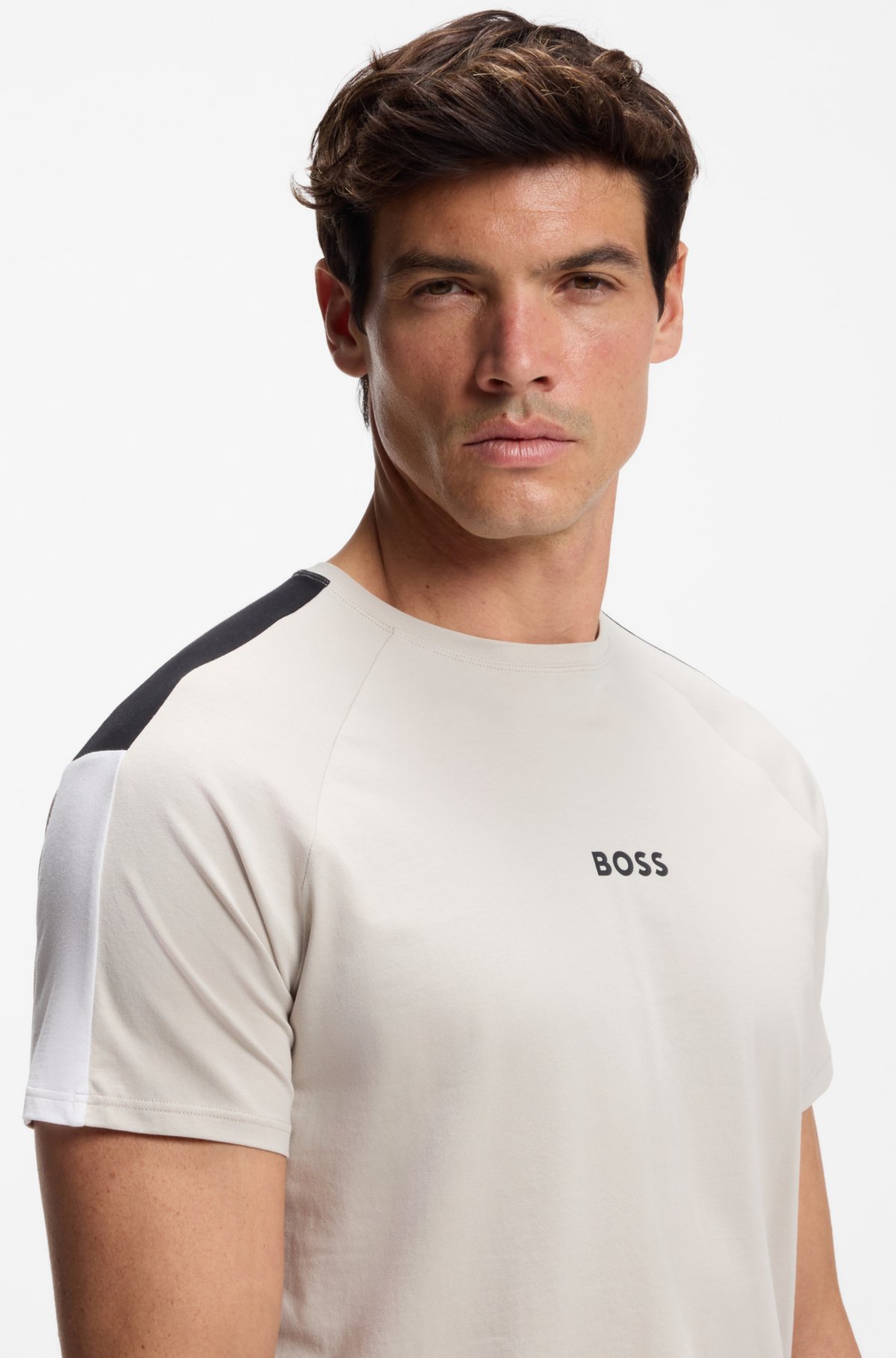 Cotton-blend pajama T-shirt with color-blocking
