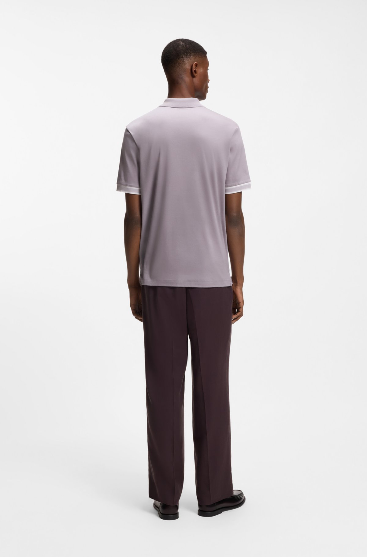 Striped-trim polo shirt in mercerised cotton