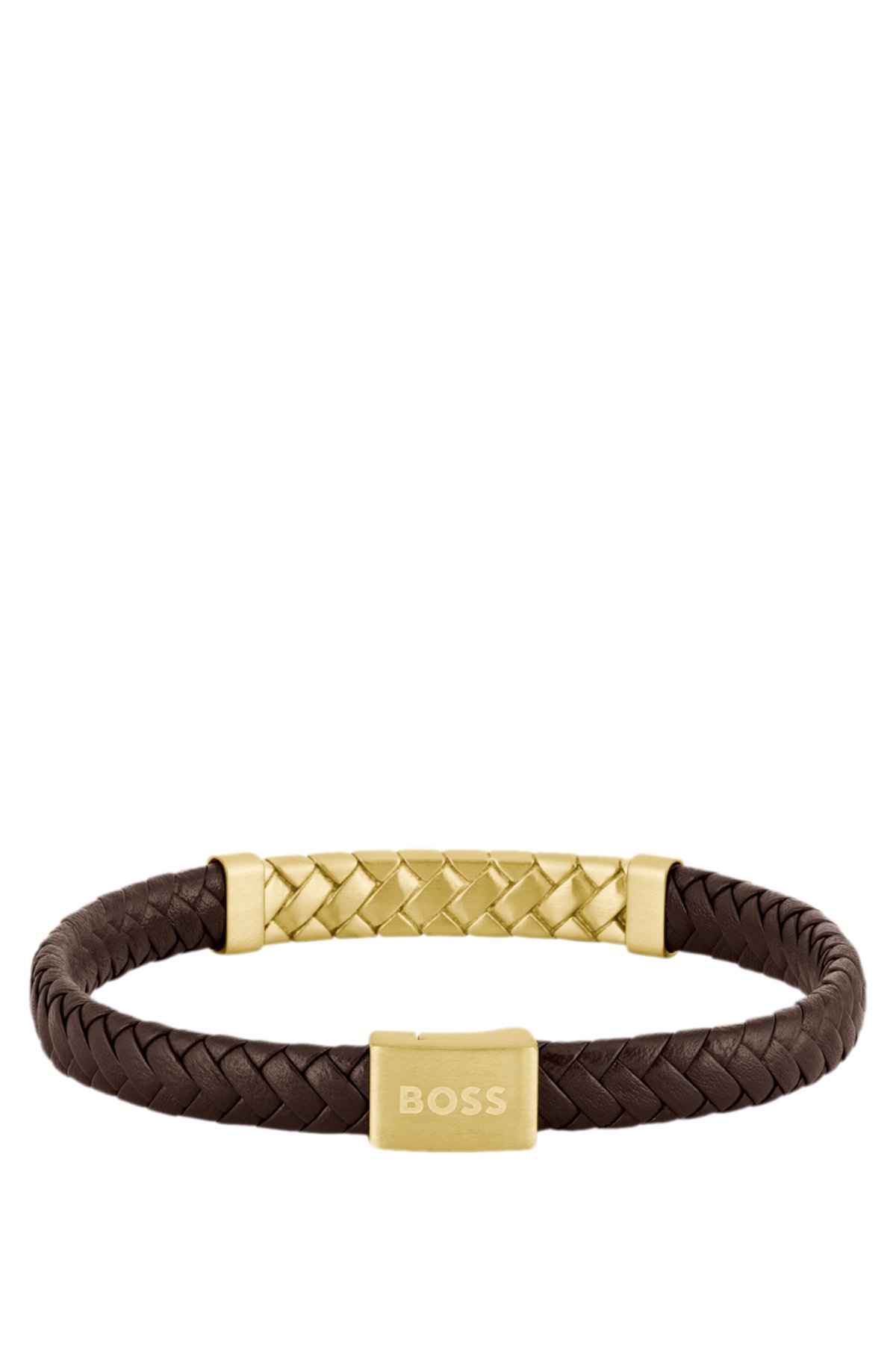 Herringbone-design cuff in brown leather