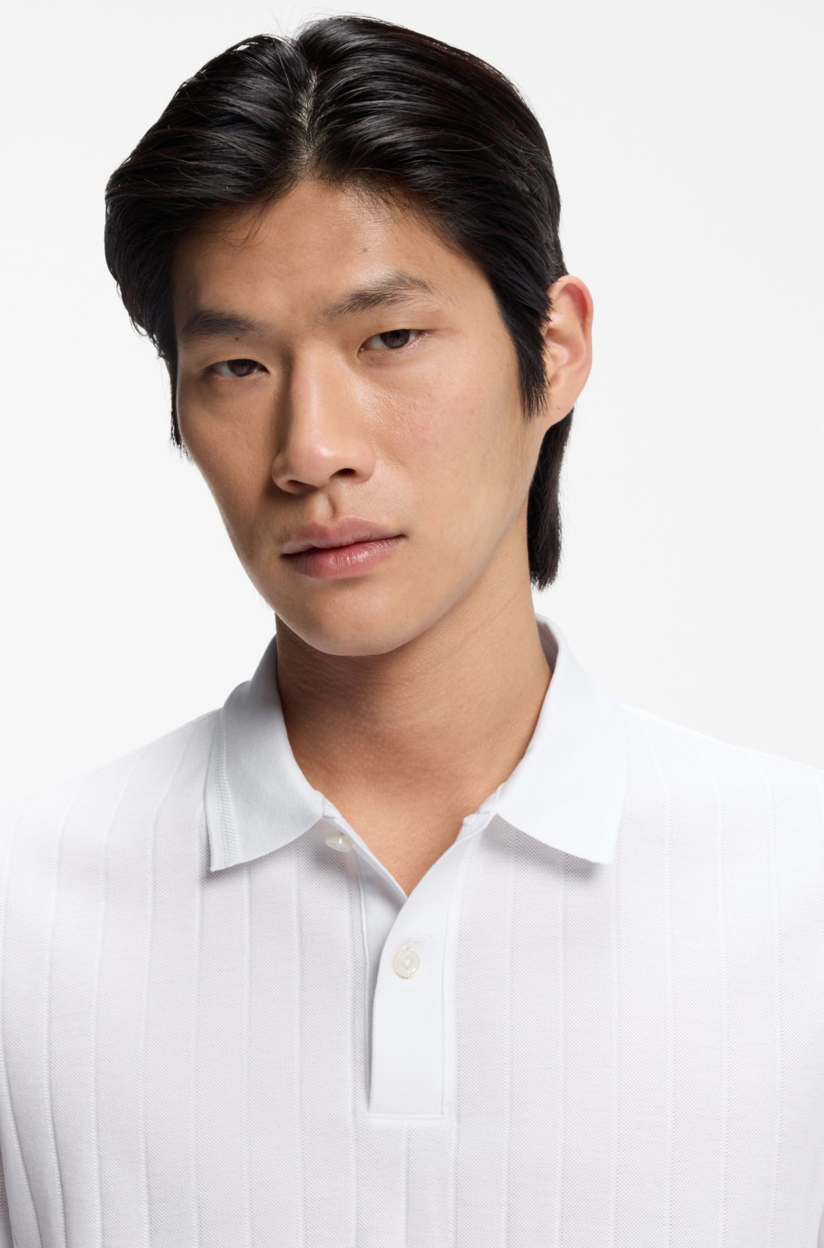 Vertical-stripe polo shirt in mercerised cotton