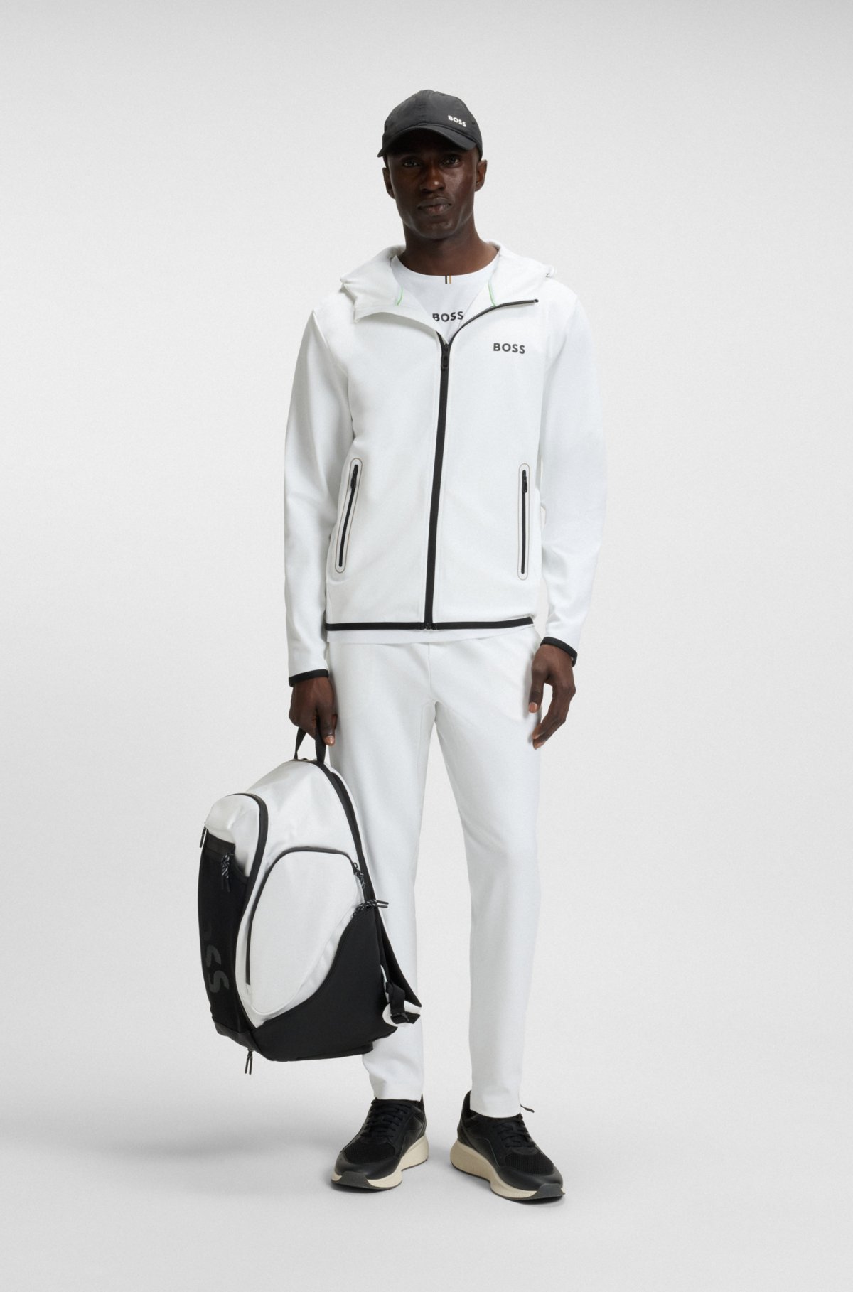Active stretch-gabardine zip-up hoodie with thermoregulating technology