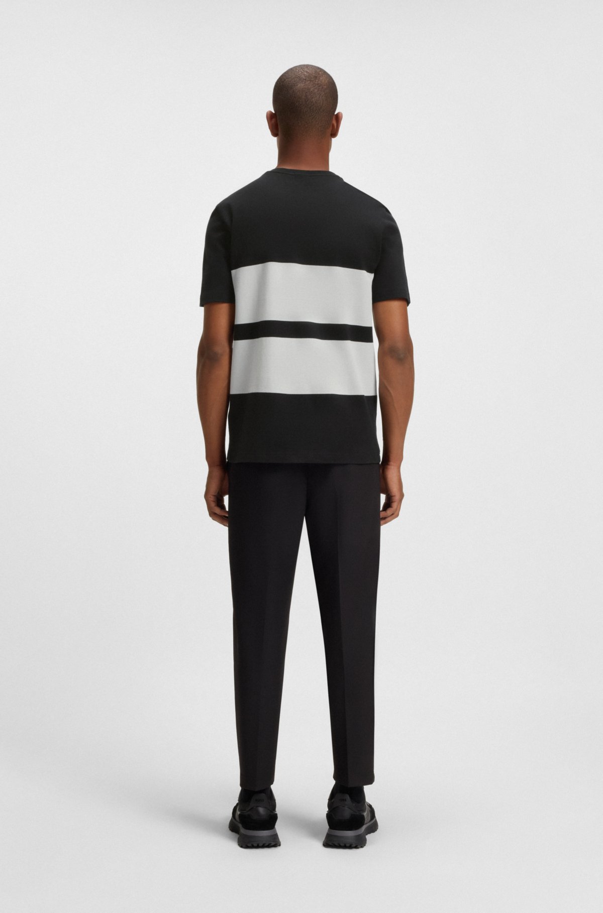 Block-stripe T-shirt in cotton piqué