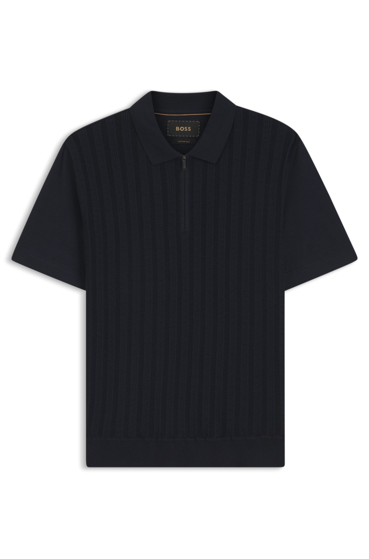 Cotton-silk polo shirt with zip neck