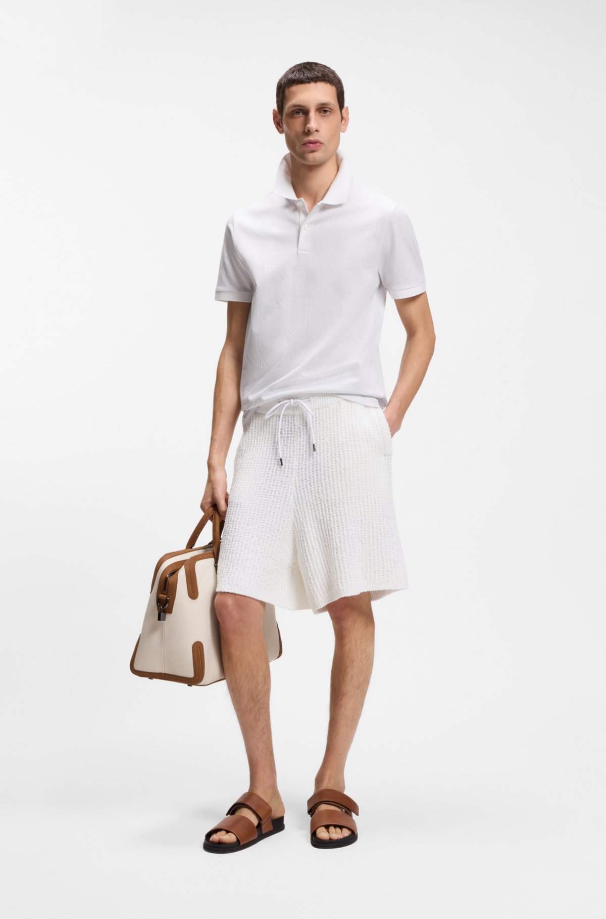 Jacquard-pattern polo shirt in cotton
