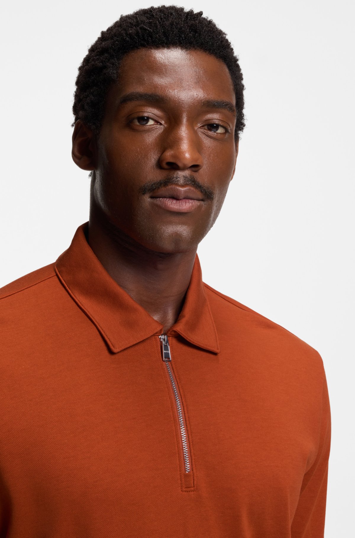 Piqué polo shirt with zip neck