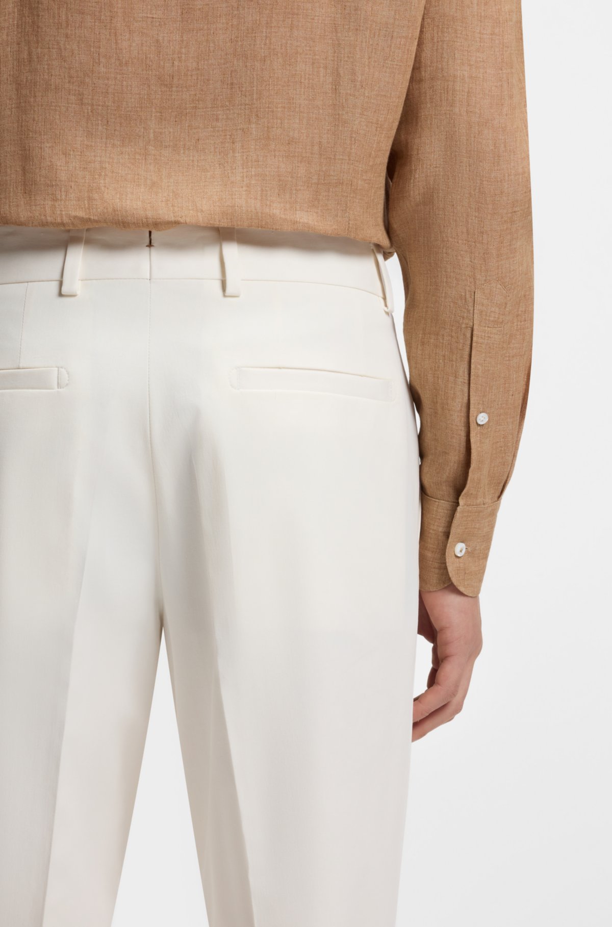 Easy-iron tapered-fit trousers in stretch-cotton poplin