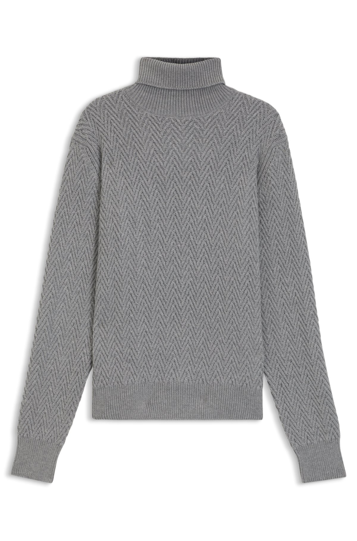 Rollneck sweater in herringbone virgin wool