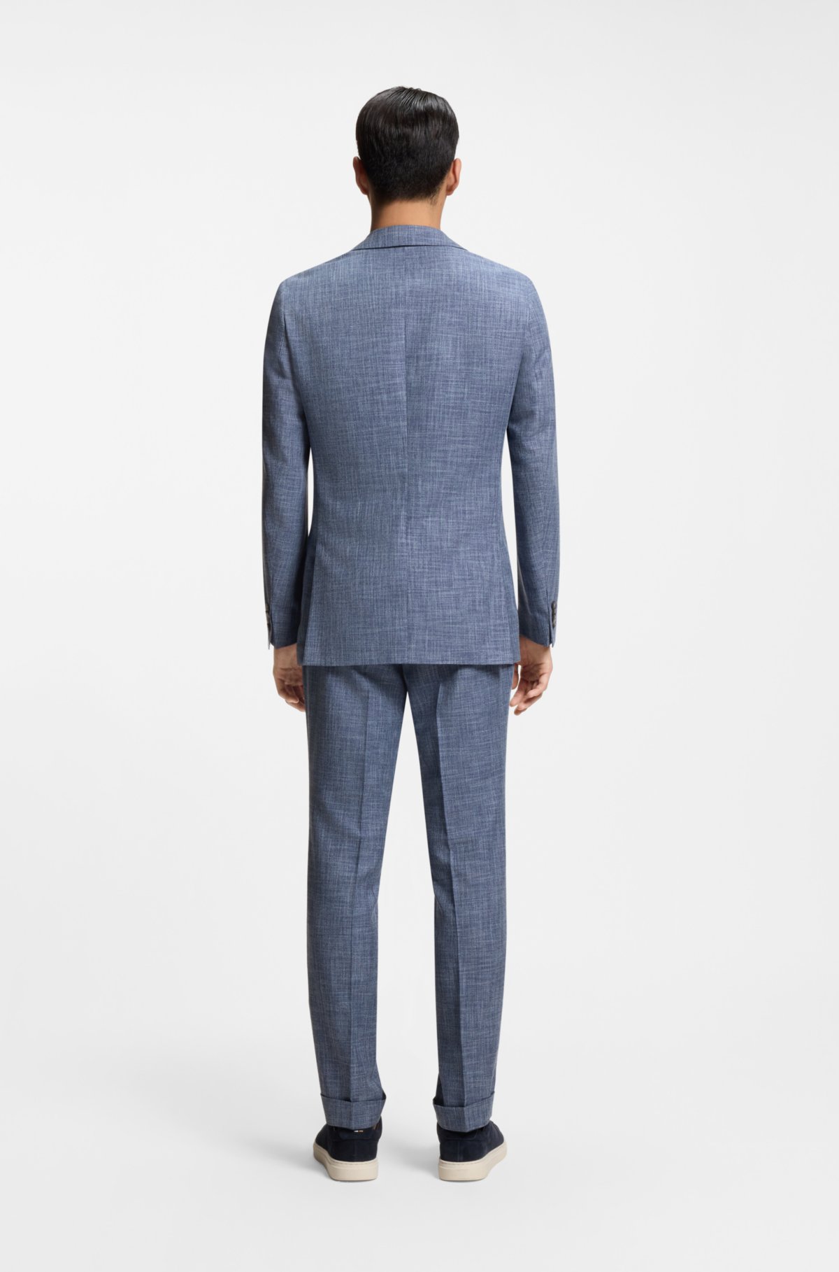 Two-piece slim-fit suit in cotton and virgin wool