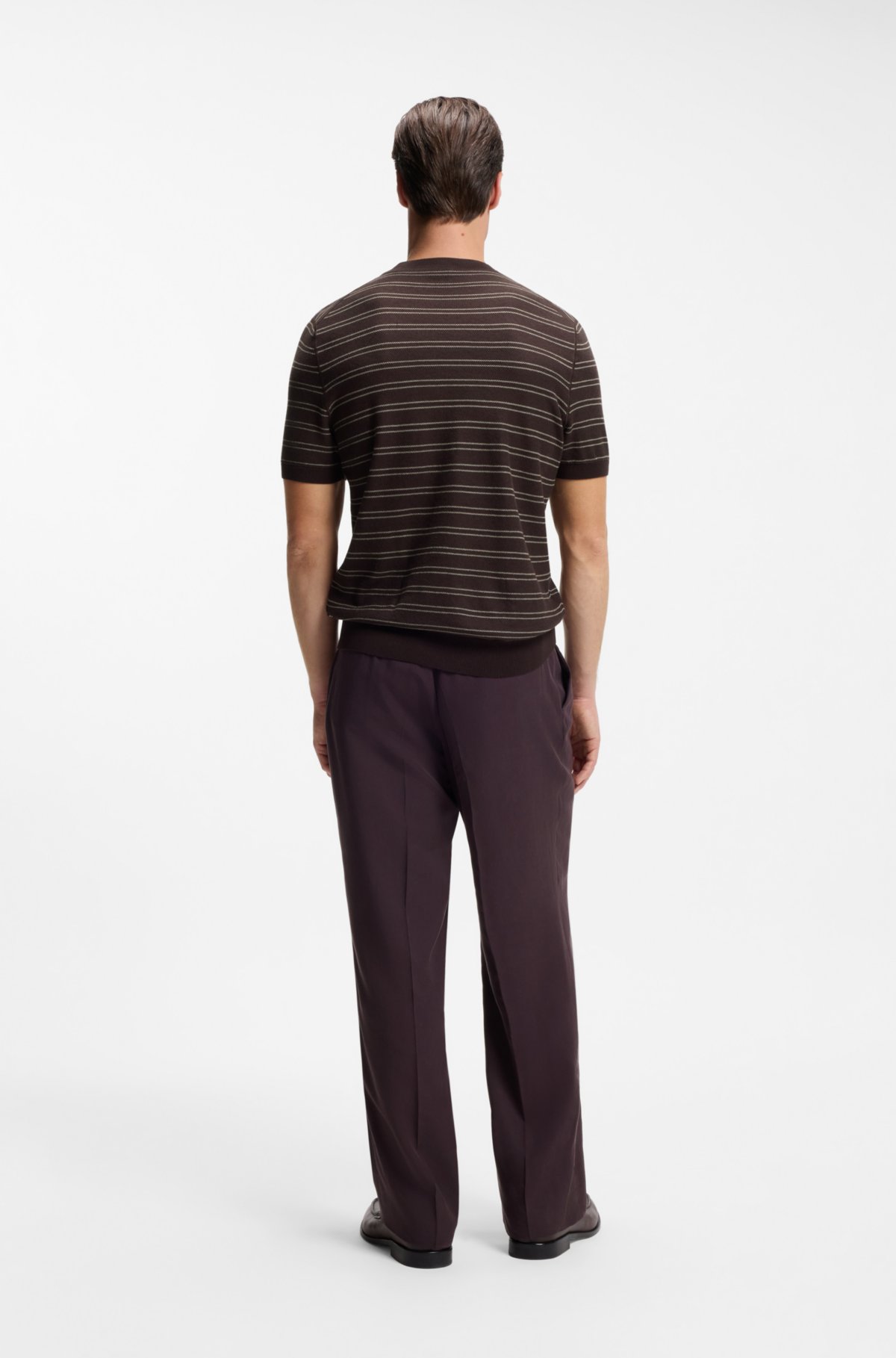 Horizontal-stripe sweater in a cotton blend