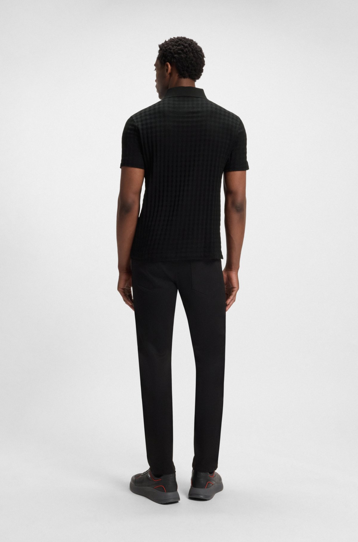 Porsche x BOSS polo shirt in houndstooth mercerised cotton