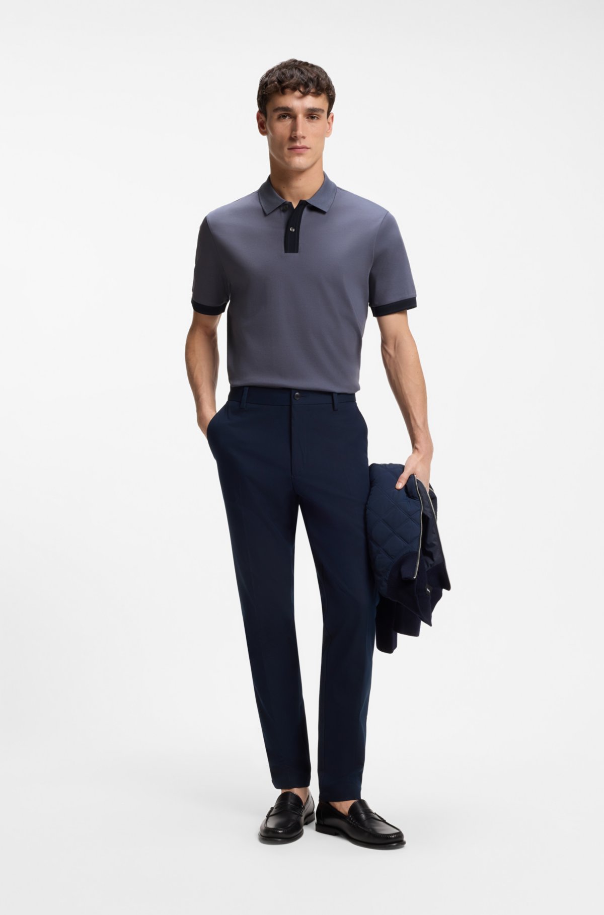 Striped-trim polo shirt in mercerised cotton