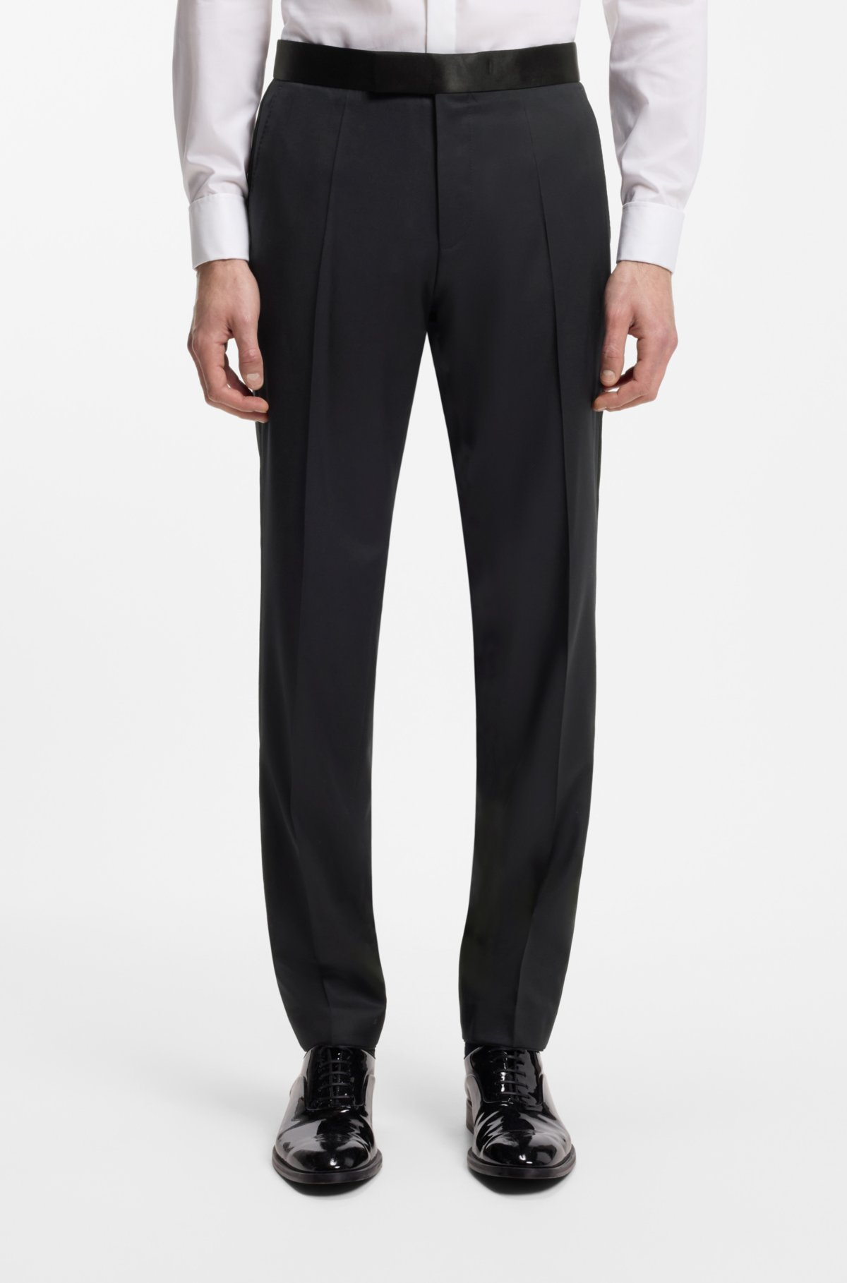 Slim-fit tuxedo trousers in virgin-wool serge