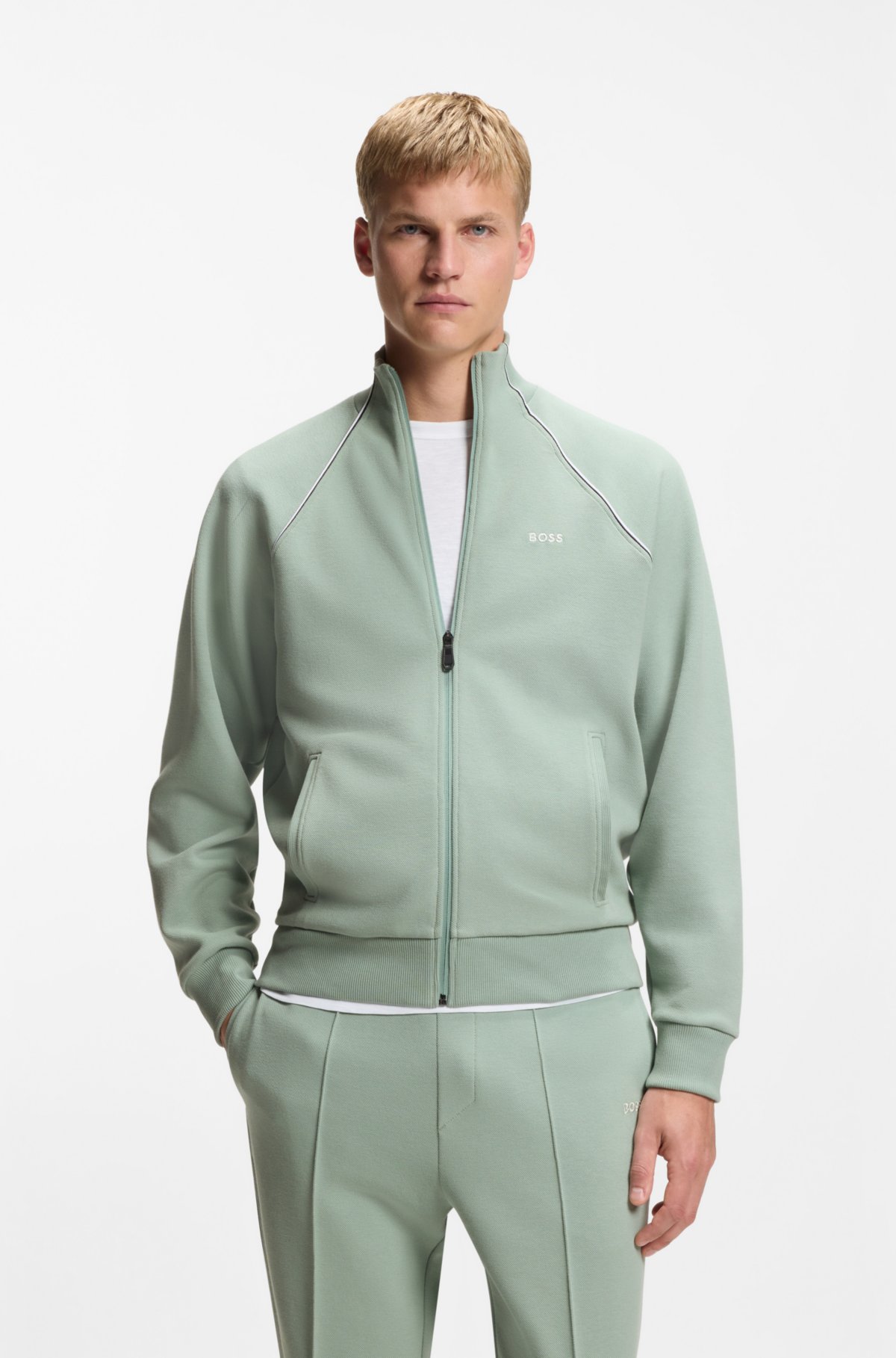 Contrast-piping sweatshirt in a cotton blend