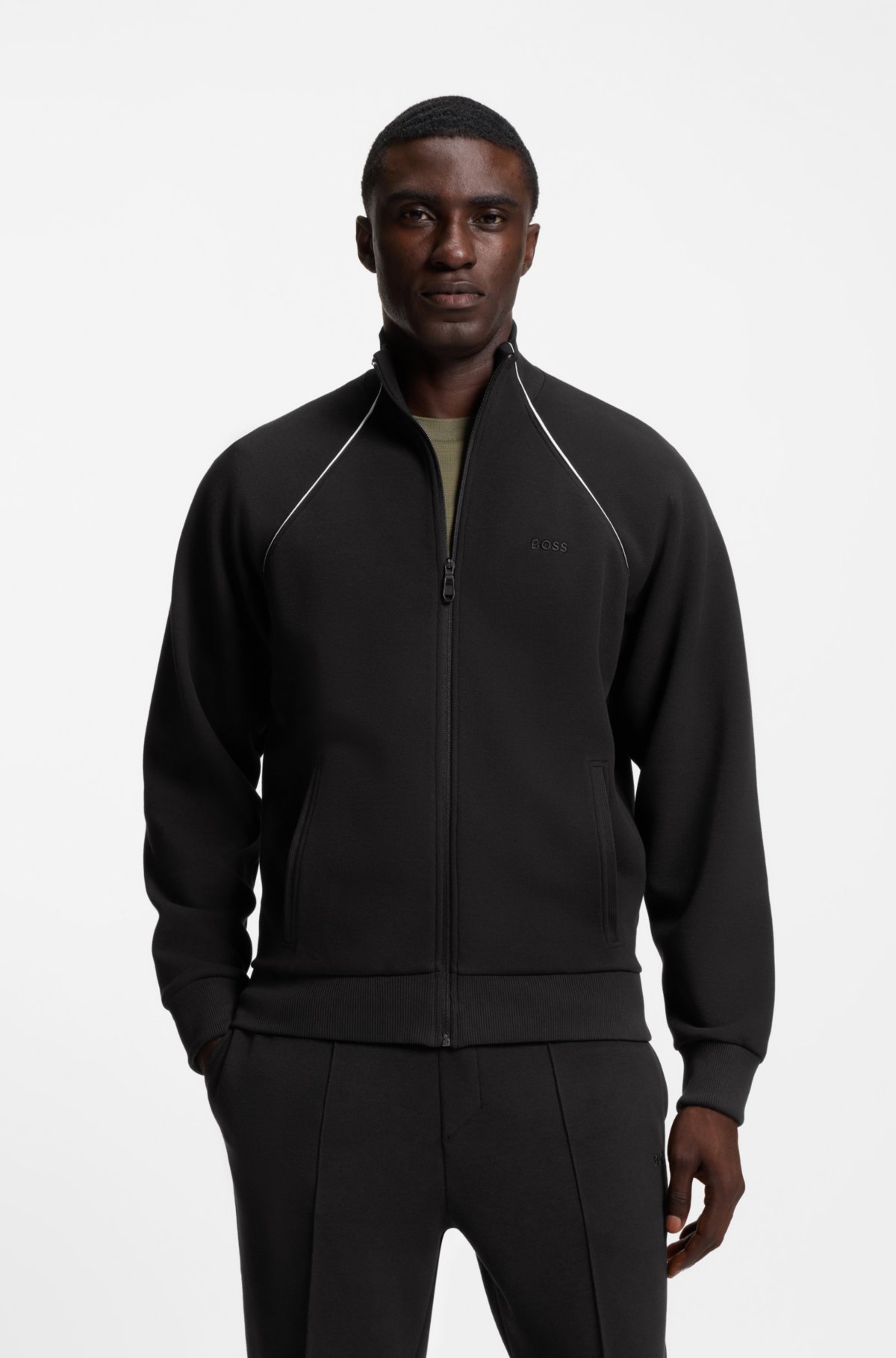 Contrast-piping sweatshirt in a cotton blend