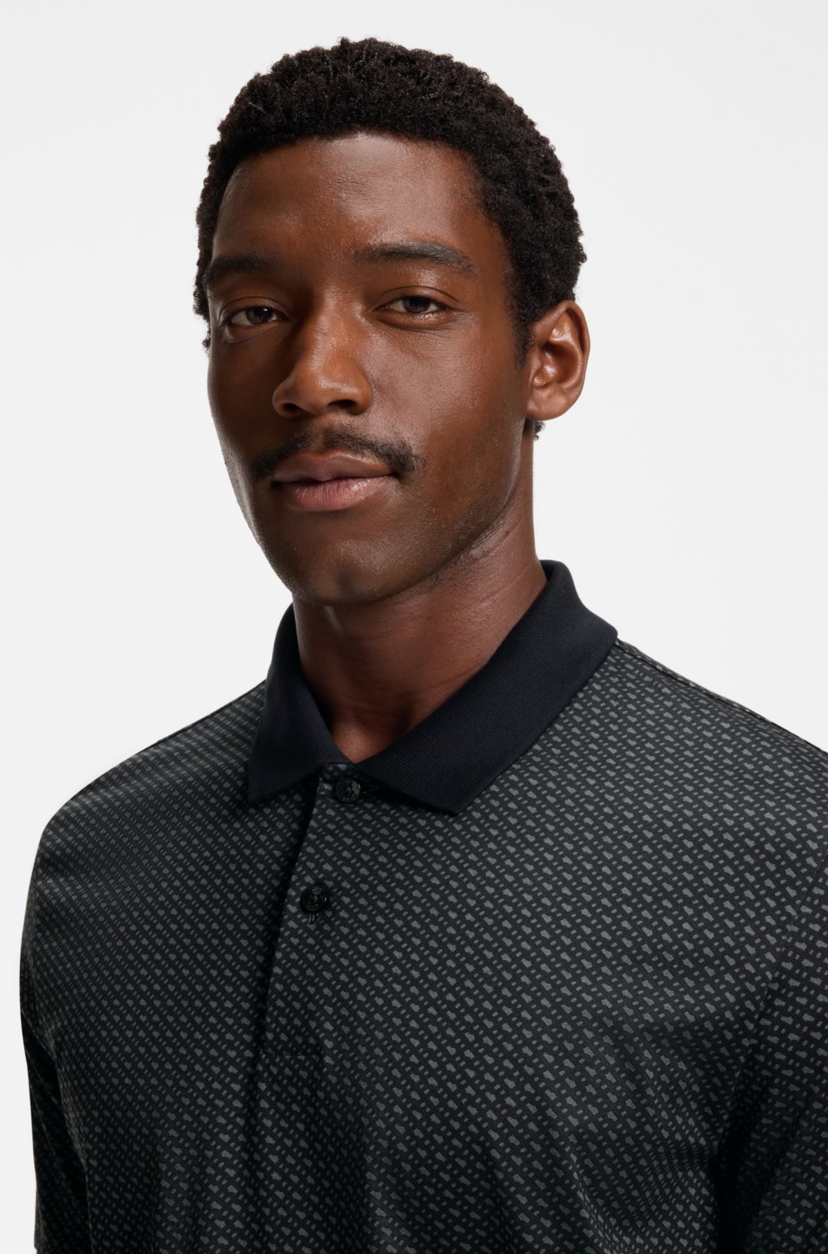Mercerised-cotton polo shirt with two-tone monograms