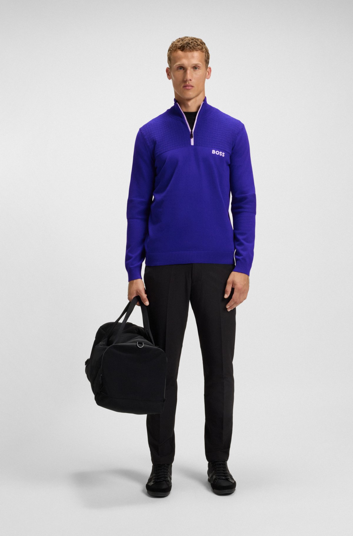 Water-repellent zip-neck sweater in a cotton blend