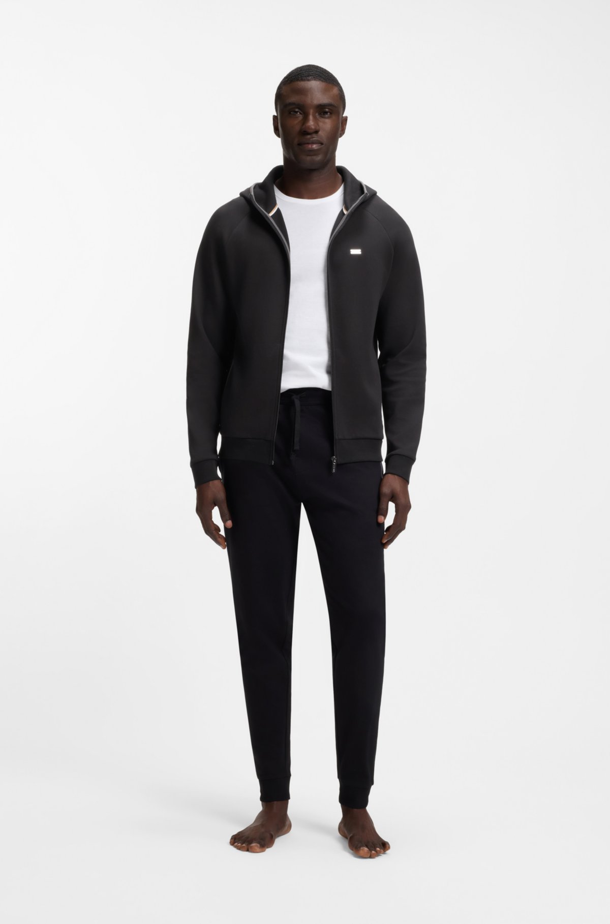 Contrast-binding zip-up hoodie in a cotton blend