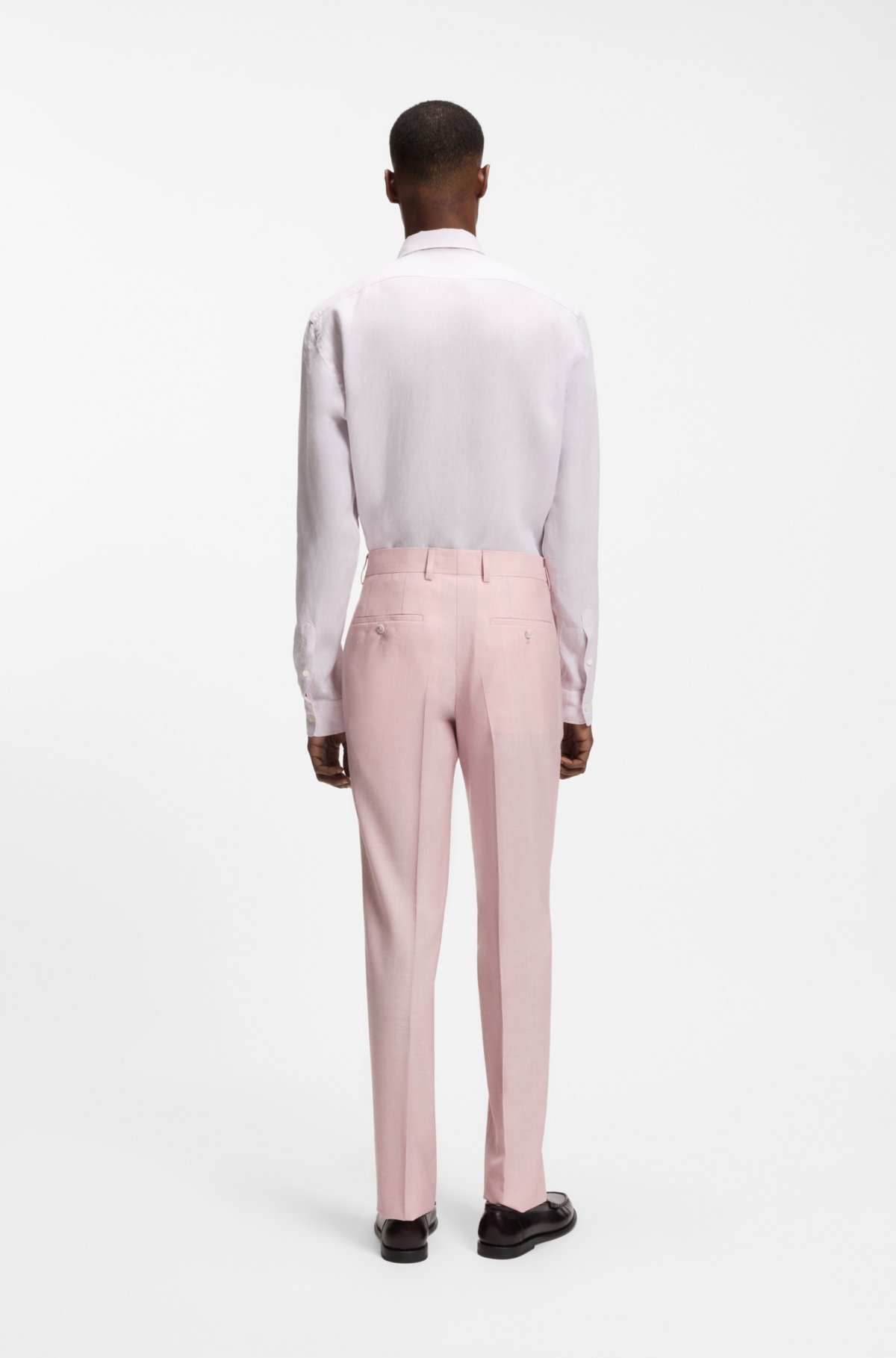 Slim-fit trousers in virgin wool, silk and linen