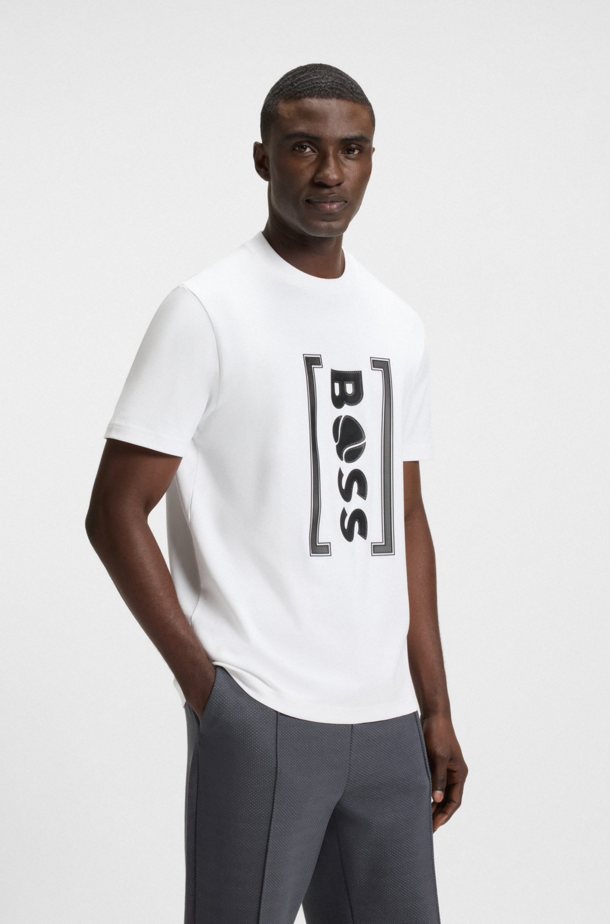 Interlock-cotton T-shirt with mesh-print artwork
