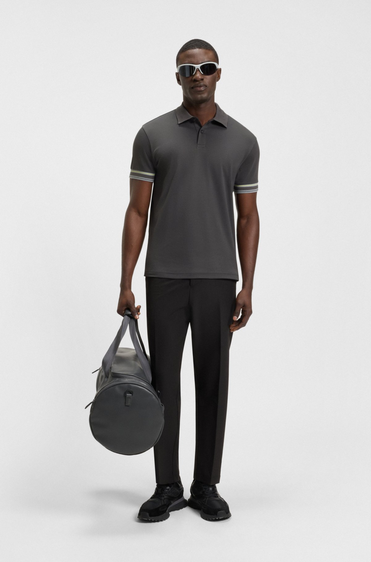 Stripe-cuff polo shirt in interlock cotton
