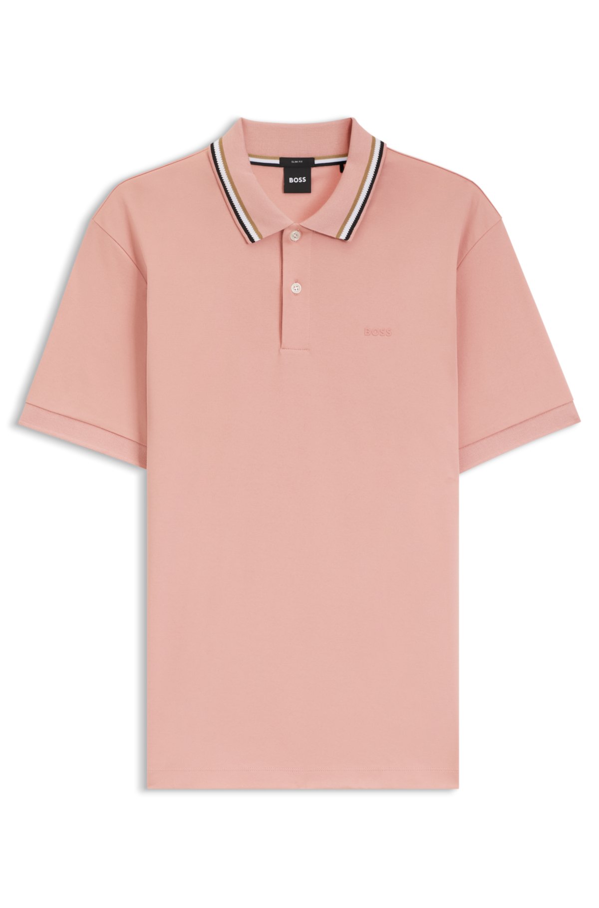 Striped-collar slim-fit polo shirt in cotton with logo