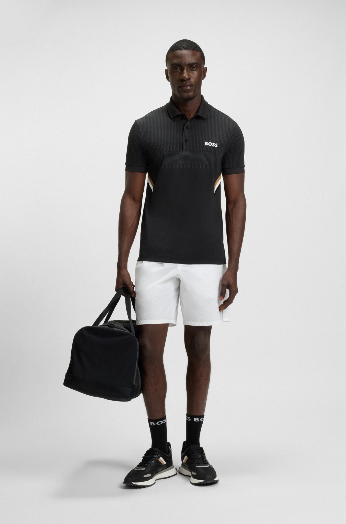 Active moisture-managing slim-fit polo shirt in stretch piqué
