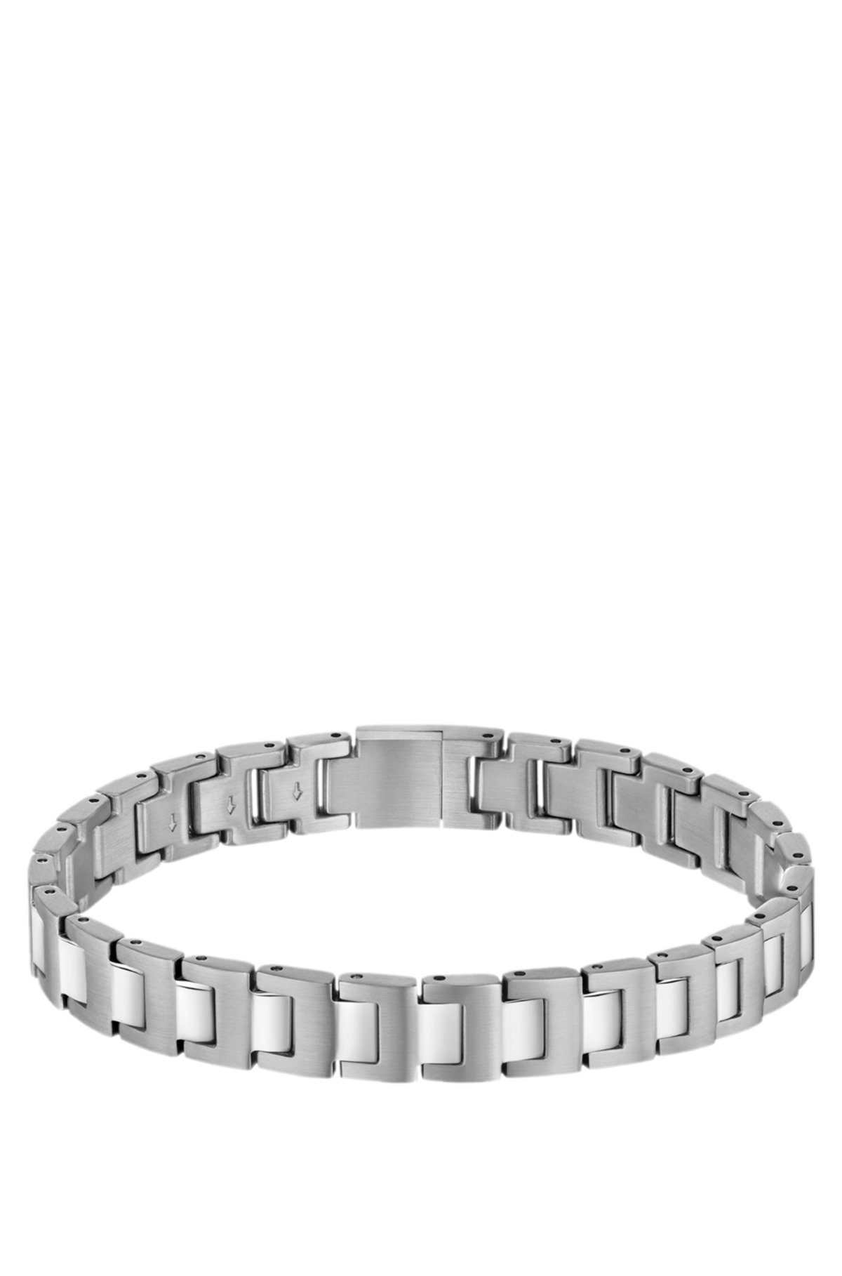 Silver-tone cuff with logo closure