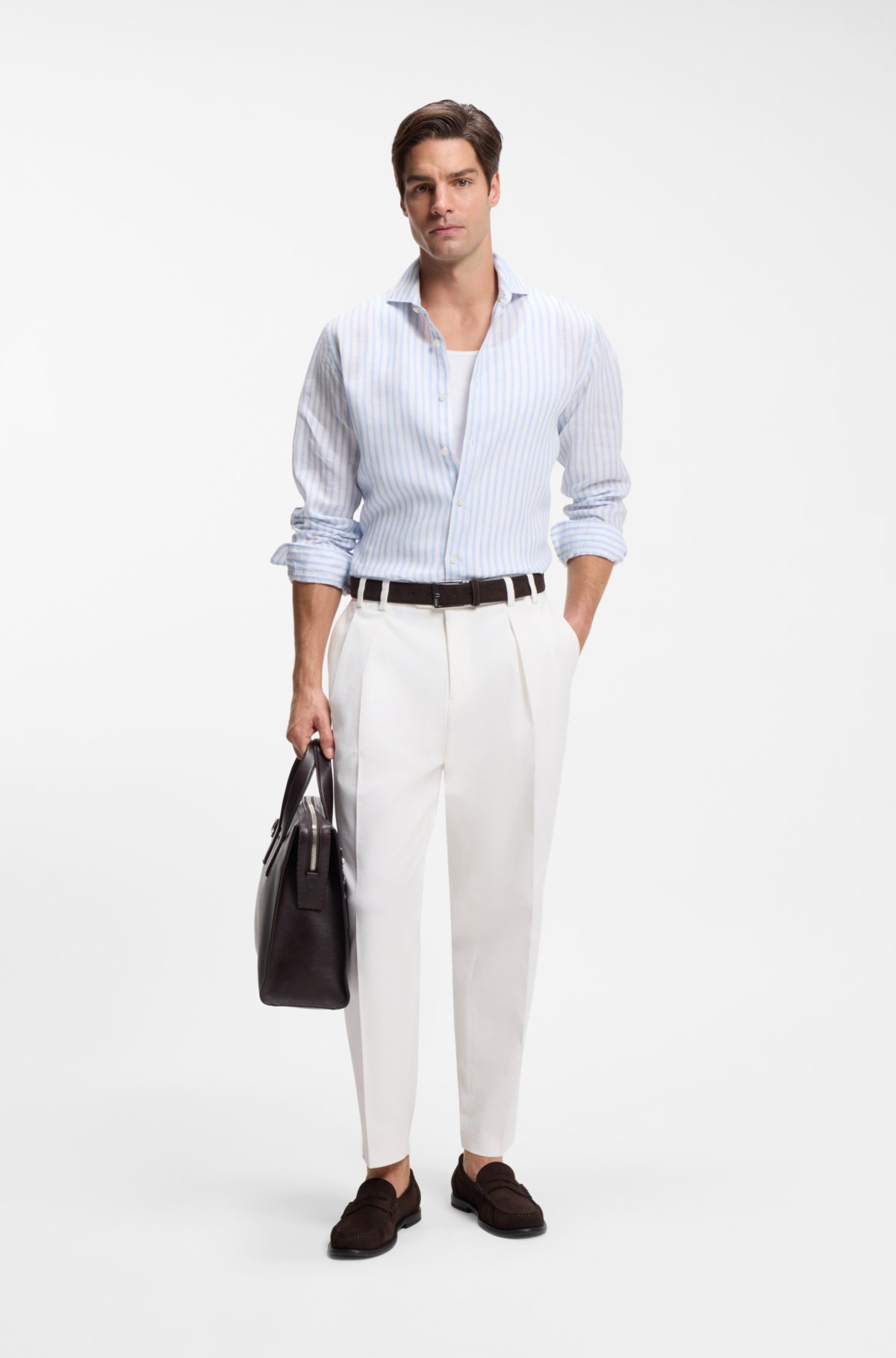 Regular-fit shirt in striped linen