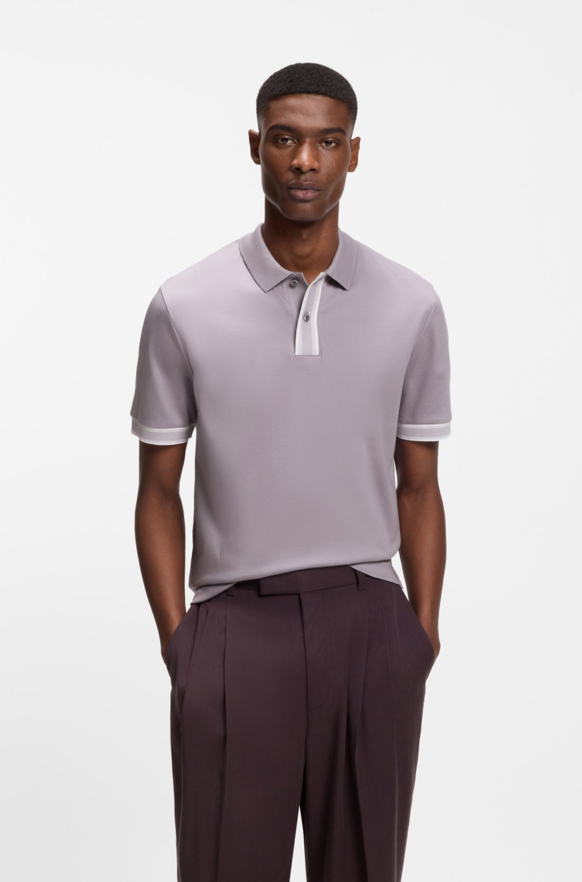 Striped-trim polo shirt in mercerised cotton